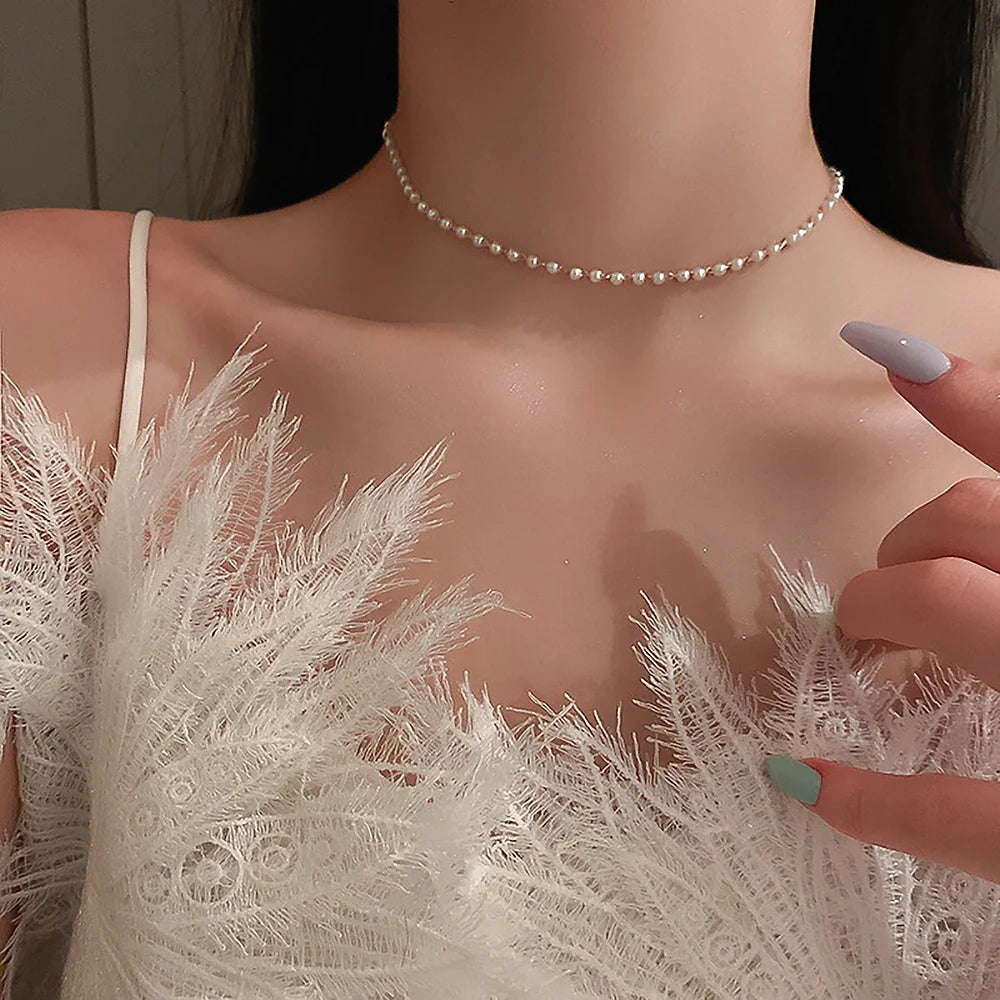 Elegant Petite Pearl Bead Choker Necklace for Women | Delicate Pearl Jewelry Gift for Her | Perfect for Weddings, Parties & Date Nights | HN1582