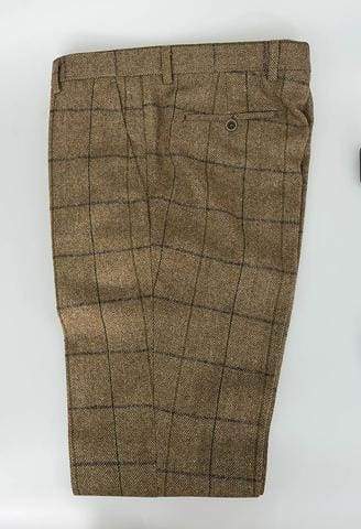 Cavani Sergio Tan Tweed Check Trousers for Men - Classic Vintage Style Formal Pants - Perfect for Office, Business Meetings & Smart Casual Outfits