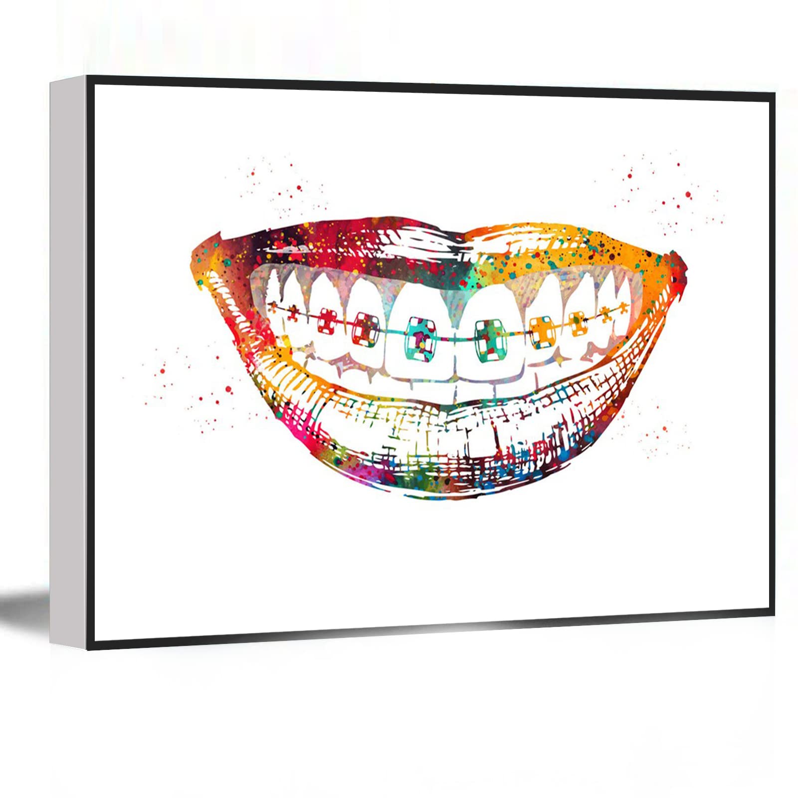 Orthodontic Teeth Braces Dental Art Print - 8x12 Inch Framed Modern Canvas Wall Art for Dentist Office, Bedroom & Bathroom Decor - Perfect Gift for Dental Hygienists & Implant Specialists