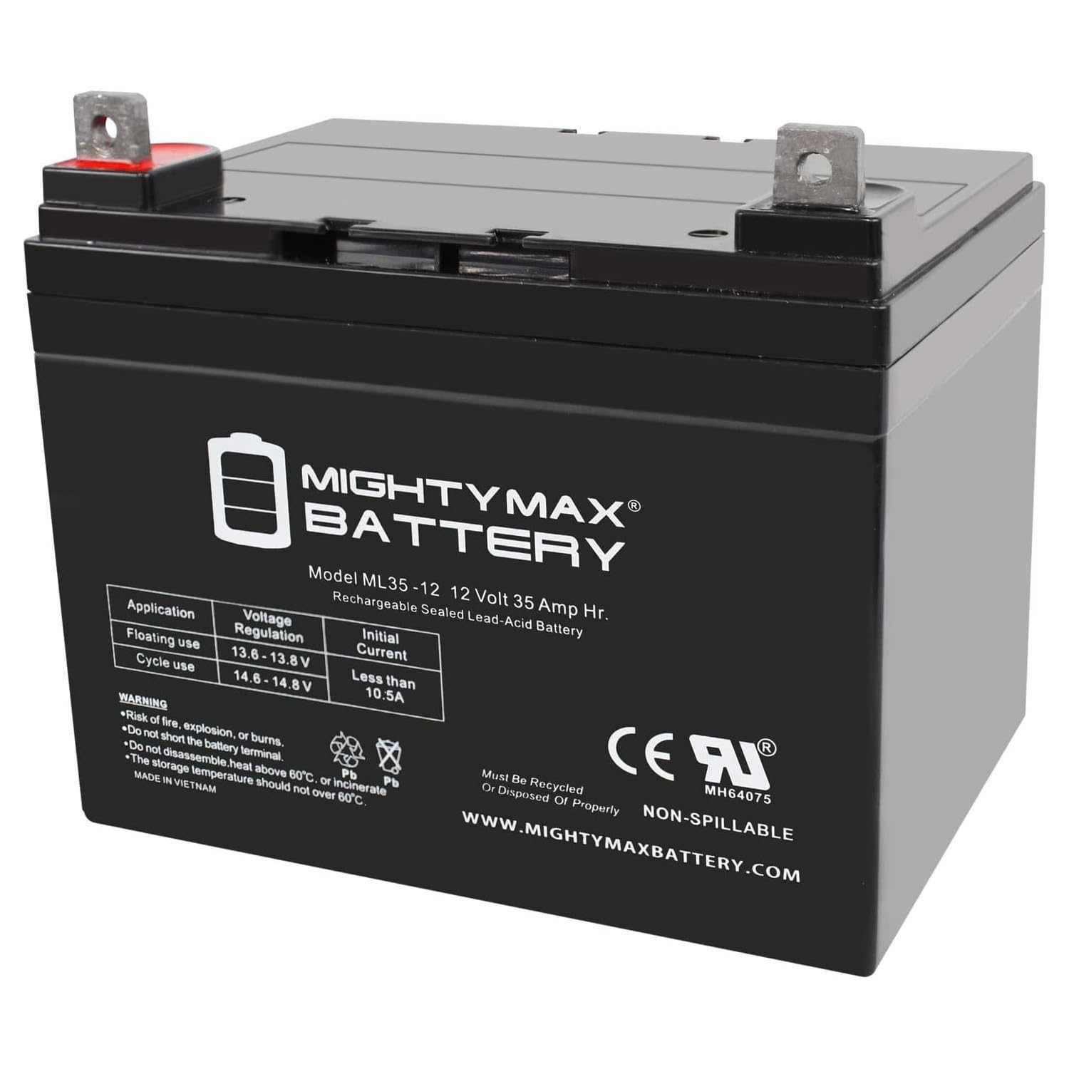 Mighty Max 12V 35AH SLA Rechargeable Battery - Compatible with Goal Zero YETI 400 Solar Generator | Power Backup for Camping, RV, Solar Systems & Emergency Preparedness