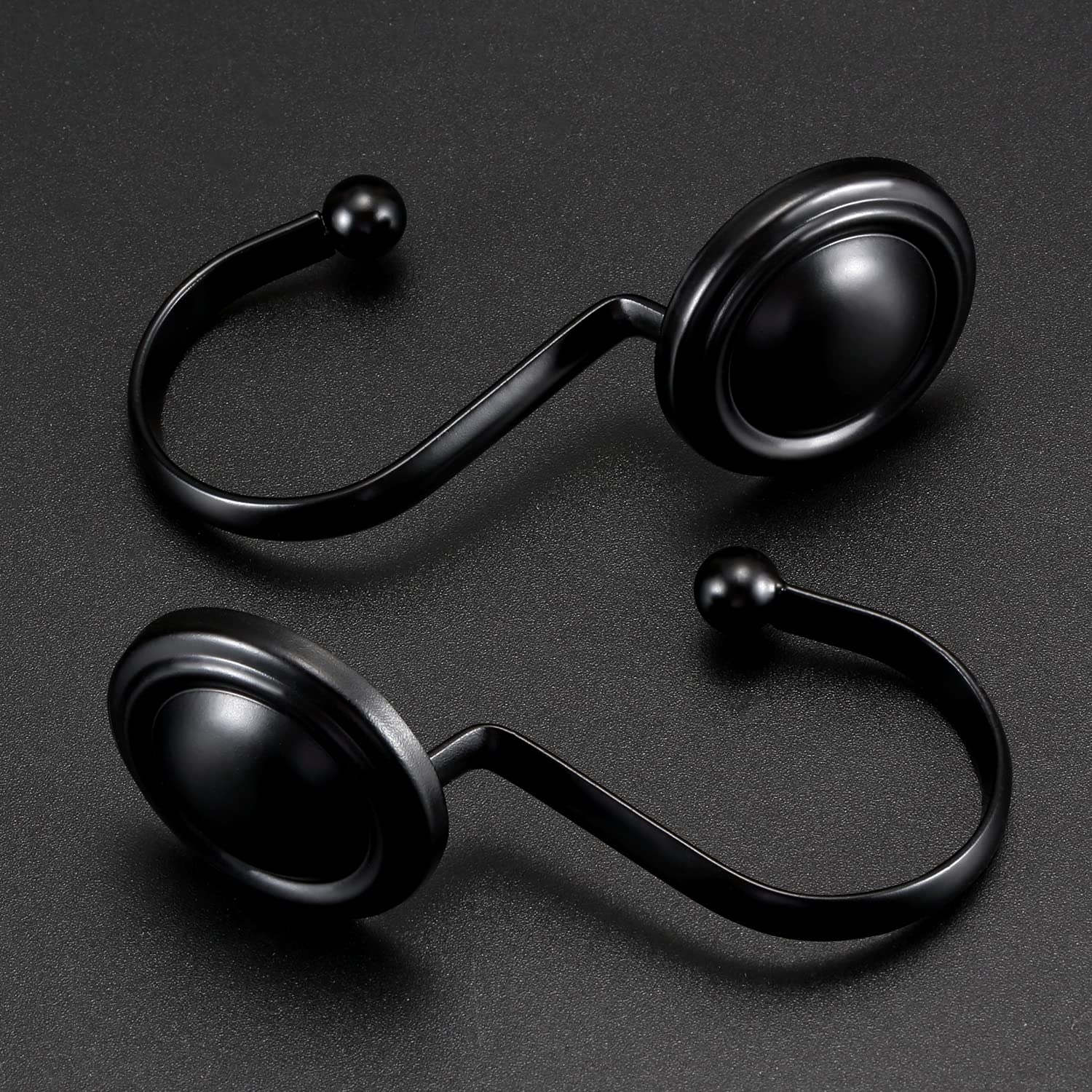 CHICTIE Black Shower Curtain Hooks Rings - Set of 12 Rust-Resistant Metal Shower Hangers for Bathroom Rods | Decorative & Durable Shower Hook Set for Stylish Bathroom Decor | Perfect for Bathroom, Hotel, and Spa Renovations