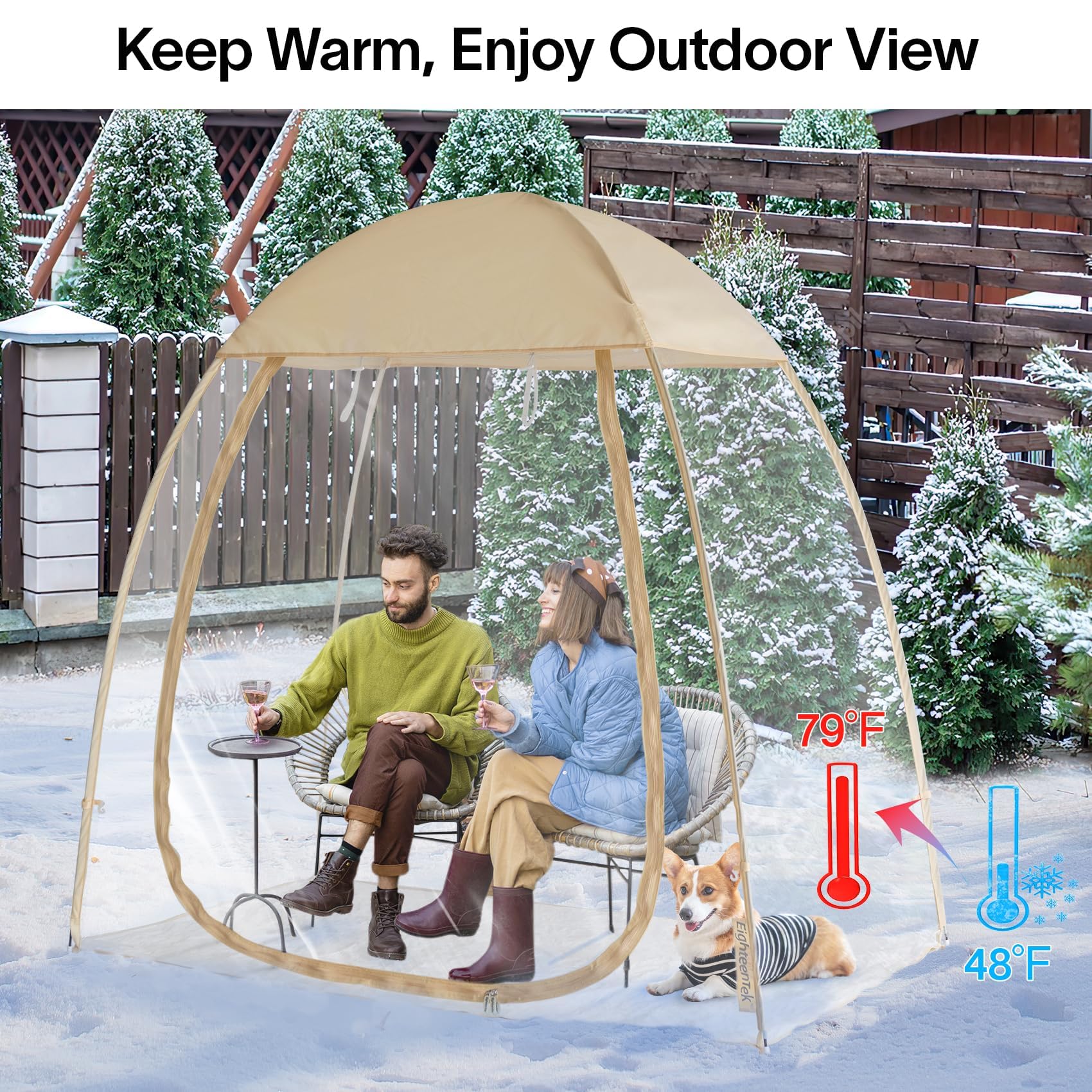 EighteenTek Clear Sports Tent - 540° Transparent PVC Pop-Up Canopy for Camping, Garden & Backyard | Weatherproof Greenhouse Shelter for Outdoor Activities, Patios & Cold Protection | Perfect for Picnics, BBQs & Seasonal Plant Protection
