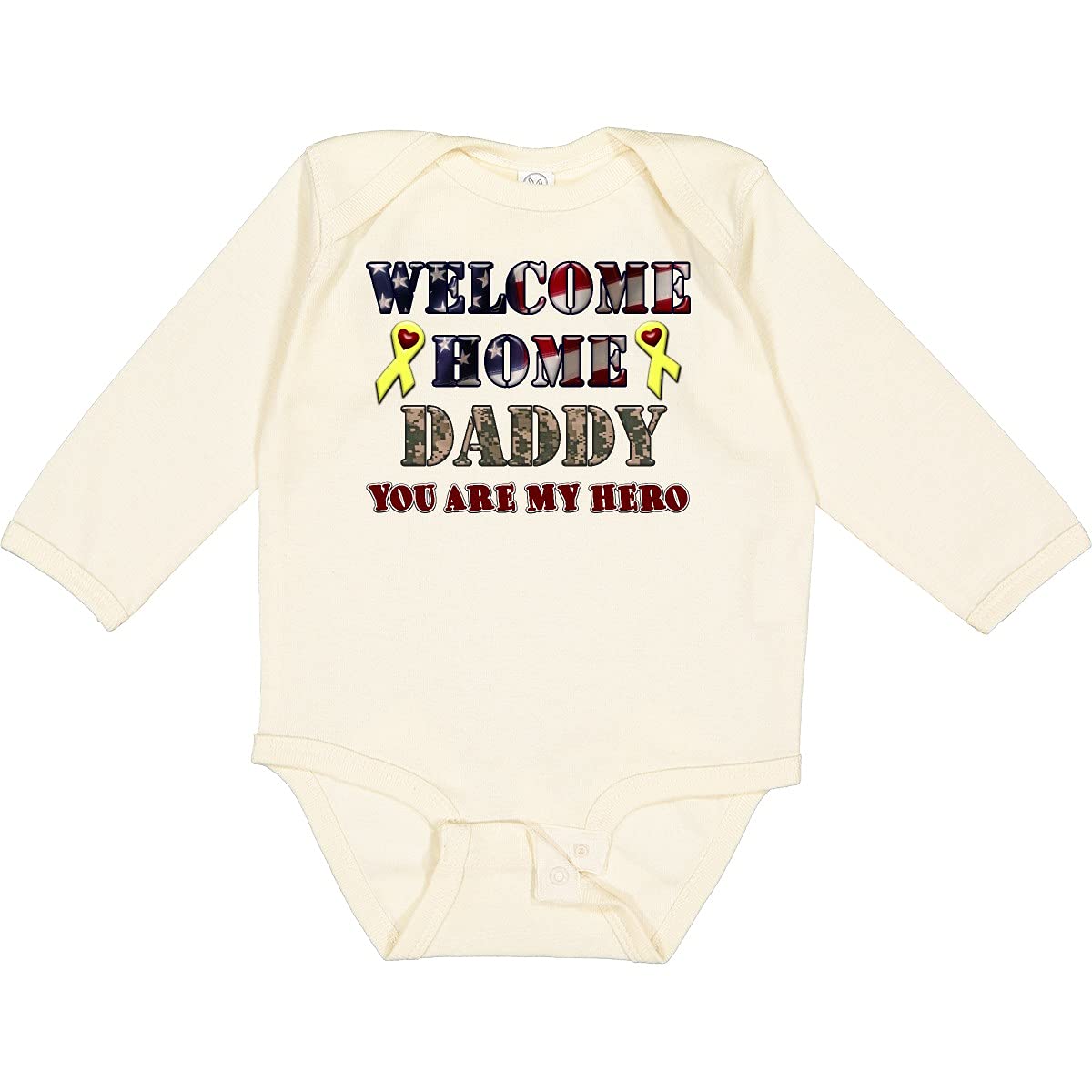 Inktastic Welcome Home Daddy Long Sleeve Baby Bodysuit - Soft Cotton Infant Romper for Newborns & Toddlers - Perfect for Homecoming, Family Photos & Special Occasions