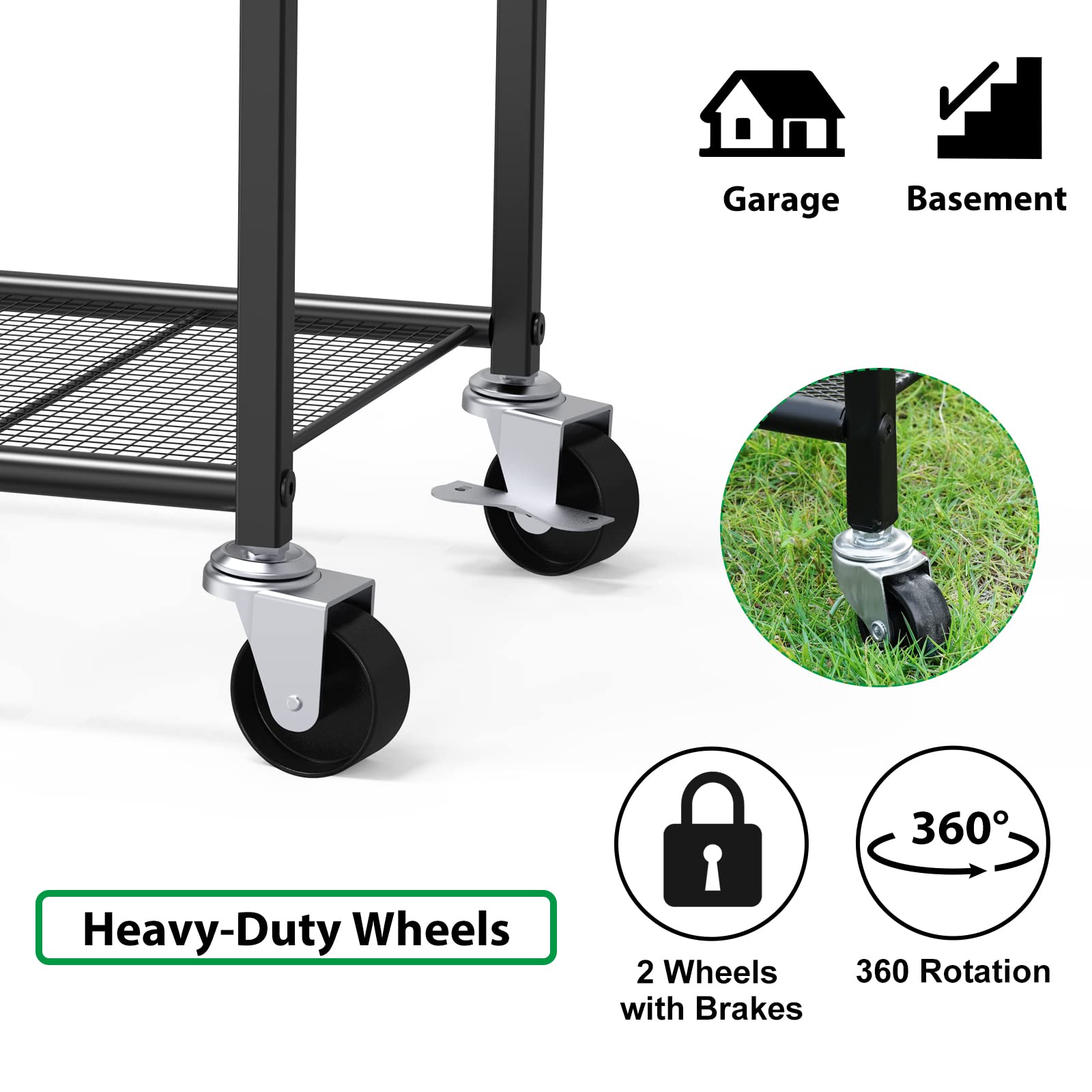 Uboway Rolling Tool Organizer for Garage - Heavy Duty Tool Storage Cart with Wheels for Garage, Shed, Basement & Outdoor Use - Easy Assembly Black Tool Stand for Garden Equipment & Workshop Organization