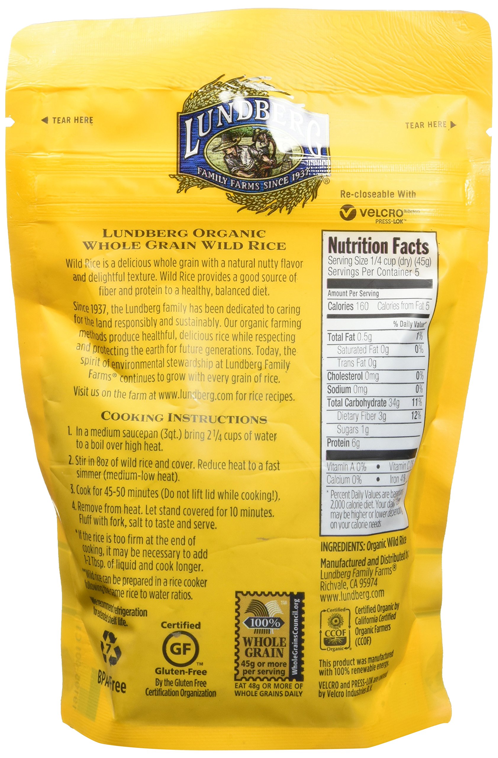 Organic Wild Rice by Lundberg - Whole Grain, Gluten Free, Non-GMO, 8oz Pack | Perfect for Healthy Meals, Soups & Stuffing Recipes