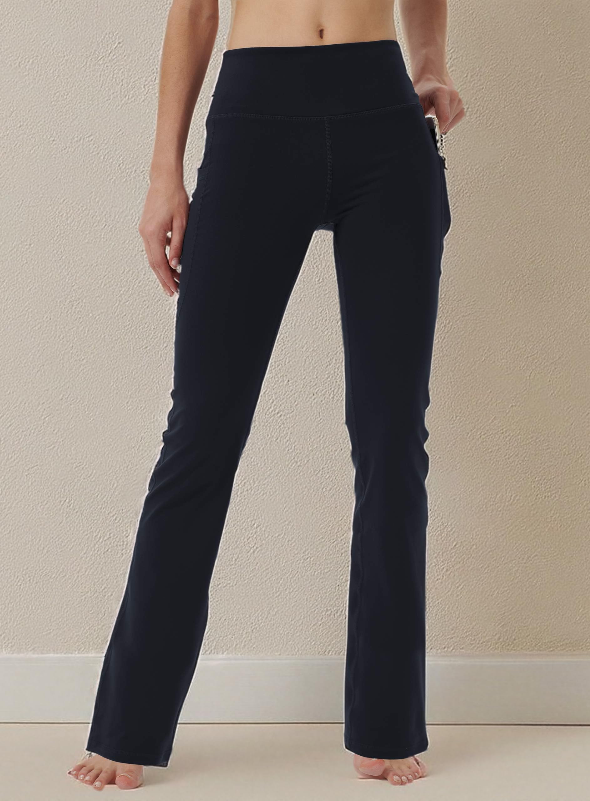 Women's Bootleg Yoga Pants with Hidden Pockets - High Waisted Tummy Control Running Leggings, Long Bootcut Workout Pants for Yoga, Gym & Lounge Wear