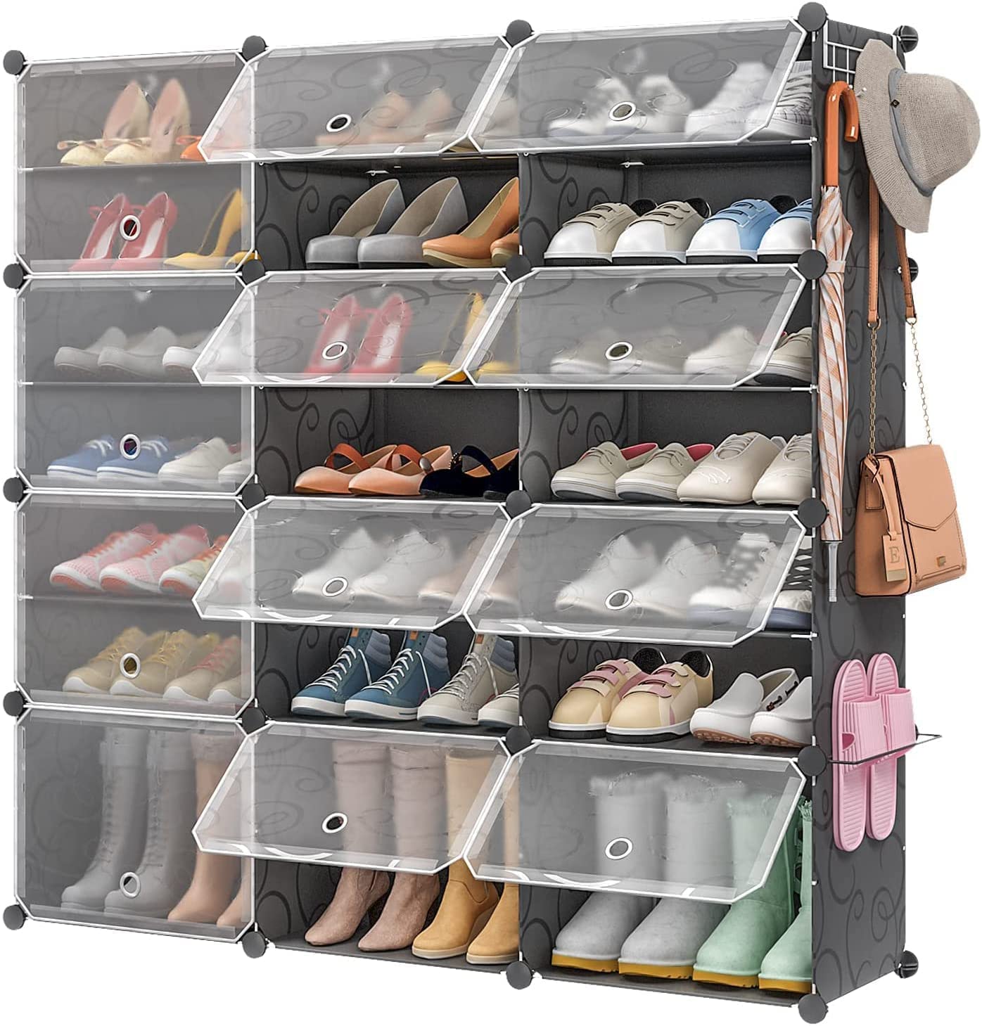 Aeitc 48-Pairs Expandable Stackable Shoe Rack Organizer with Door - Space Saving Shoe Storage Cabinet for Entryway, Hallway & Closet - Perfect for Small Spaces & Apartment Organization (Black)