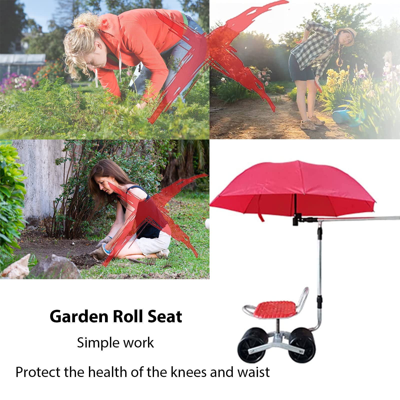 360° Rotatable Rolling Garden Seat with Adjustable Height - Foldable Backrest & Umbrella Holder - Outdoor Gardening Stool for Planting, Weeding & Landscaping - Perfect for Seniors & Garden Enthusiasts in Backyards, Patios & Greenhouses