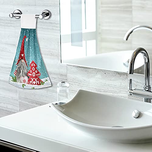 2 Pack Cute Winter Gnome Hanging Kitchen Towels - Soft Microfiber Coral Velvet Christmas Hand Towels with Loop for Bathroom, Oven & Kitchen - Absorbent Washcloth & Holiday Decor for Festive Home Decorating