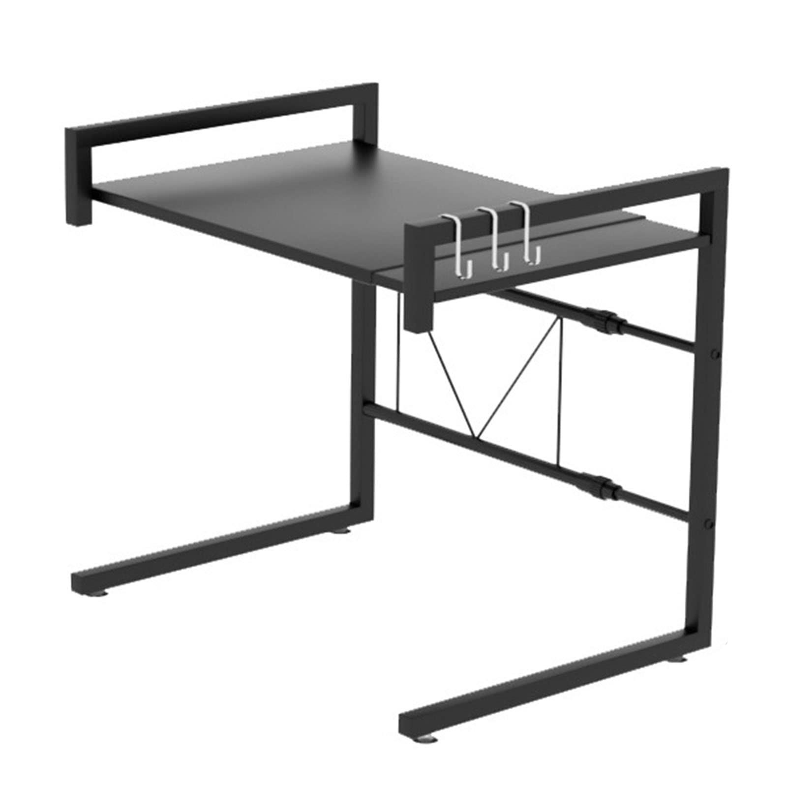 Eervff 2-Tier Expandable Microwave Oven Rack - Space Saving Kitchen Storage Shelf for Countertop, Stove & Floor - Black (42x36.5x65cm) - Perfect for Small Kitchens, Pantry Organization & Spice Storage
