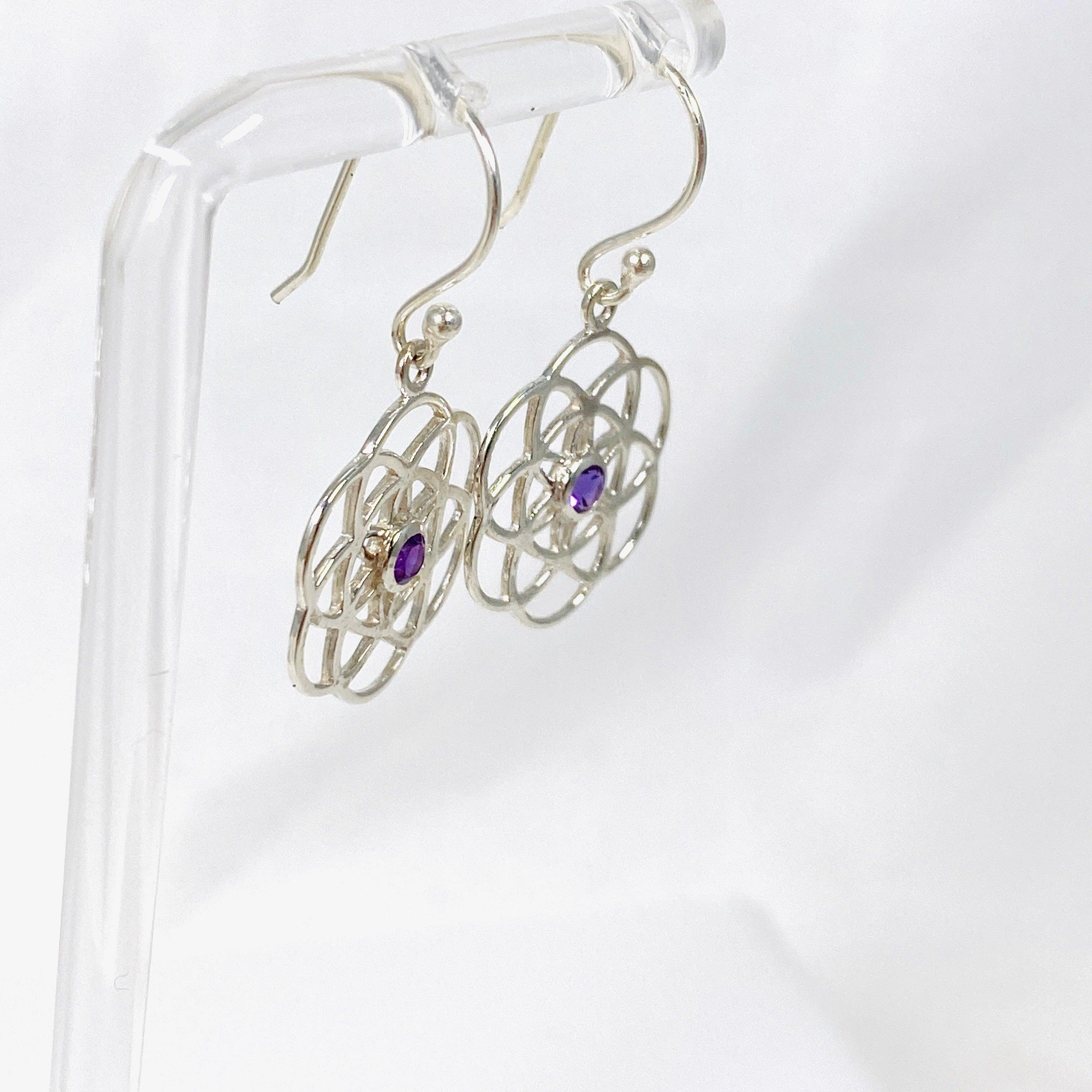 Seed of Life Earrings with Amethyst Gemstone - Spiritual Healing Jewelry for Women - Perfect for Meditation, Yoga & Energy Balancing