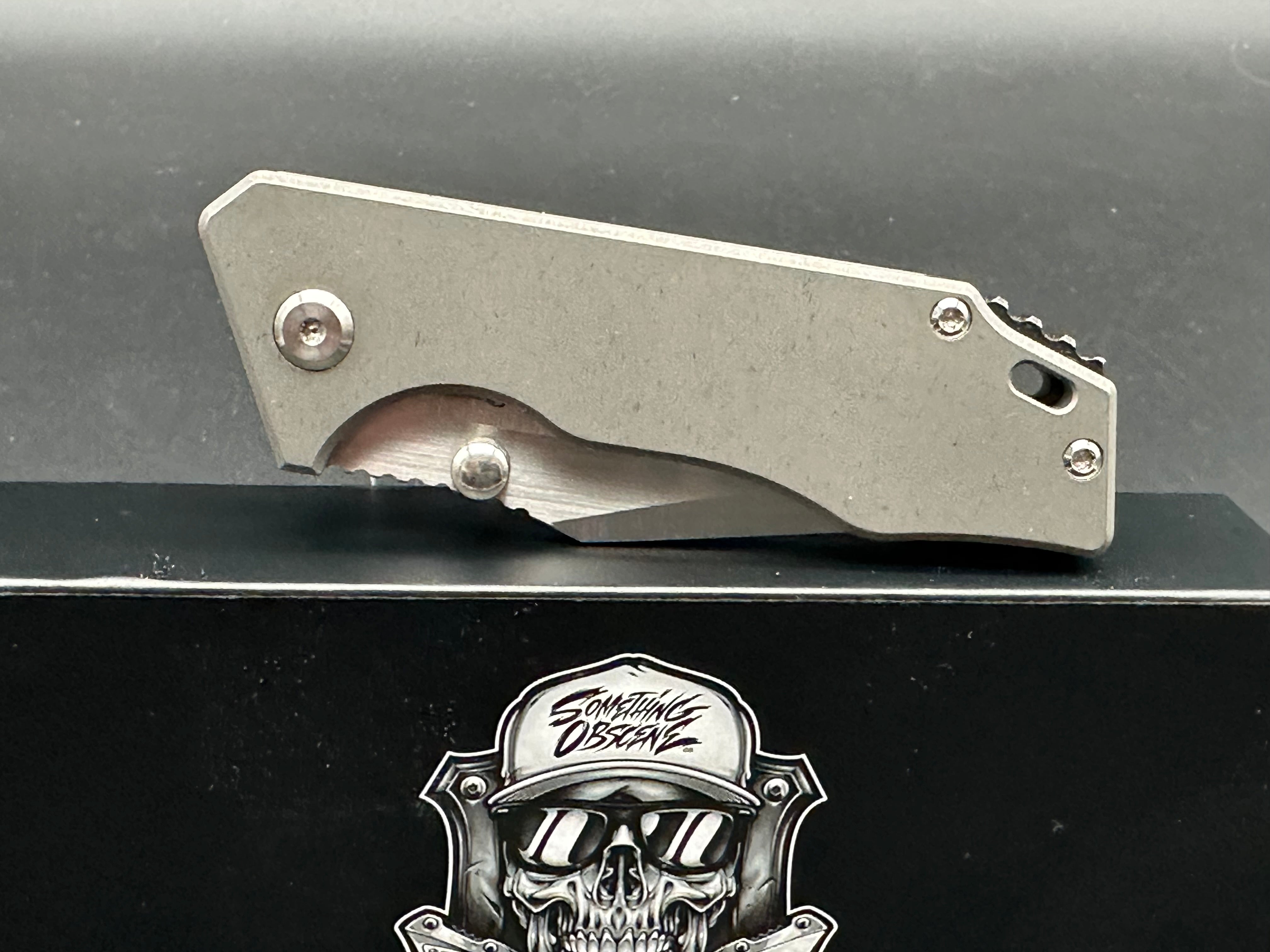 Something Obscene Mini J Cape Thumbstud Knife - Black Satin Blade | EDC Pocket Knife for Outdoor, Camping & Everyday Carry