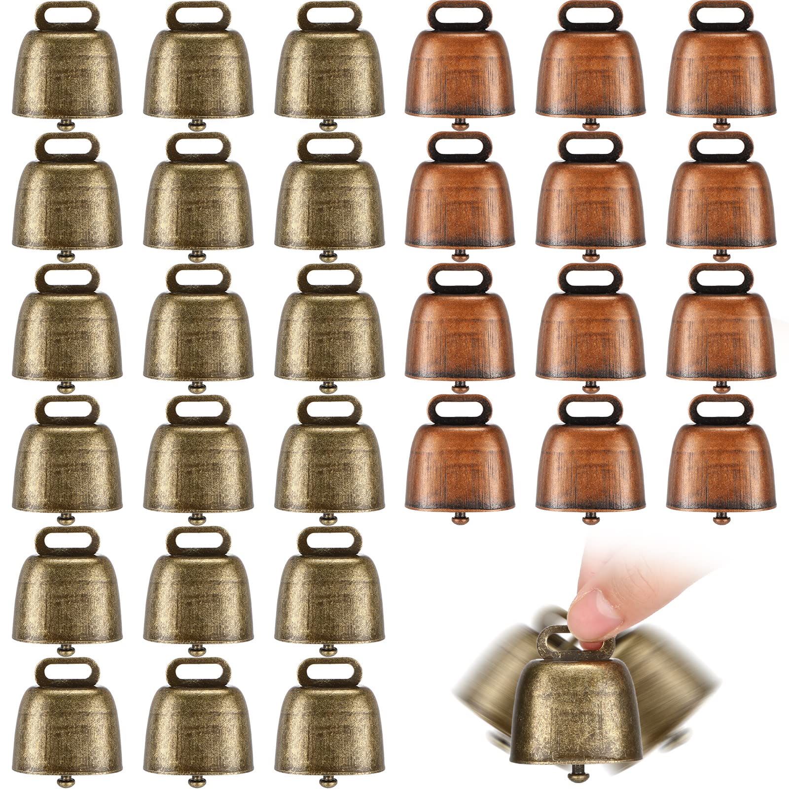 40 Pcs Copper Animal Bells for Cow Horse Sheep Goat - Loud Bronze Farm Bells for Dog Collar, Long Distance Rustic Metal Bells - Classic Style (2 Colors) - Perfect for Farm Animals, Pet Accessories & Outdoor Grazing Scenes