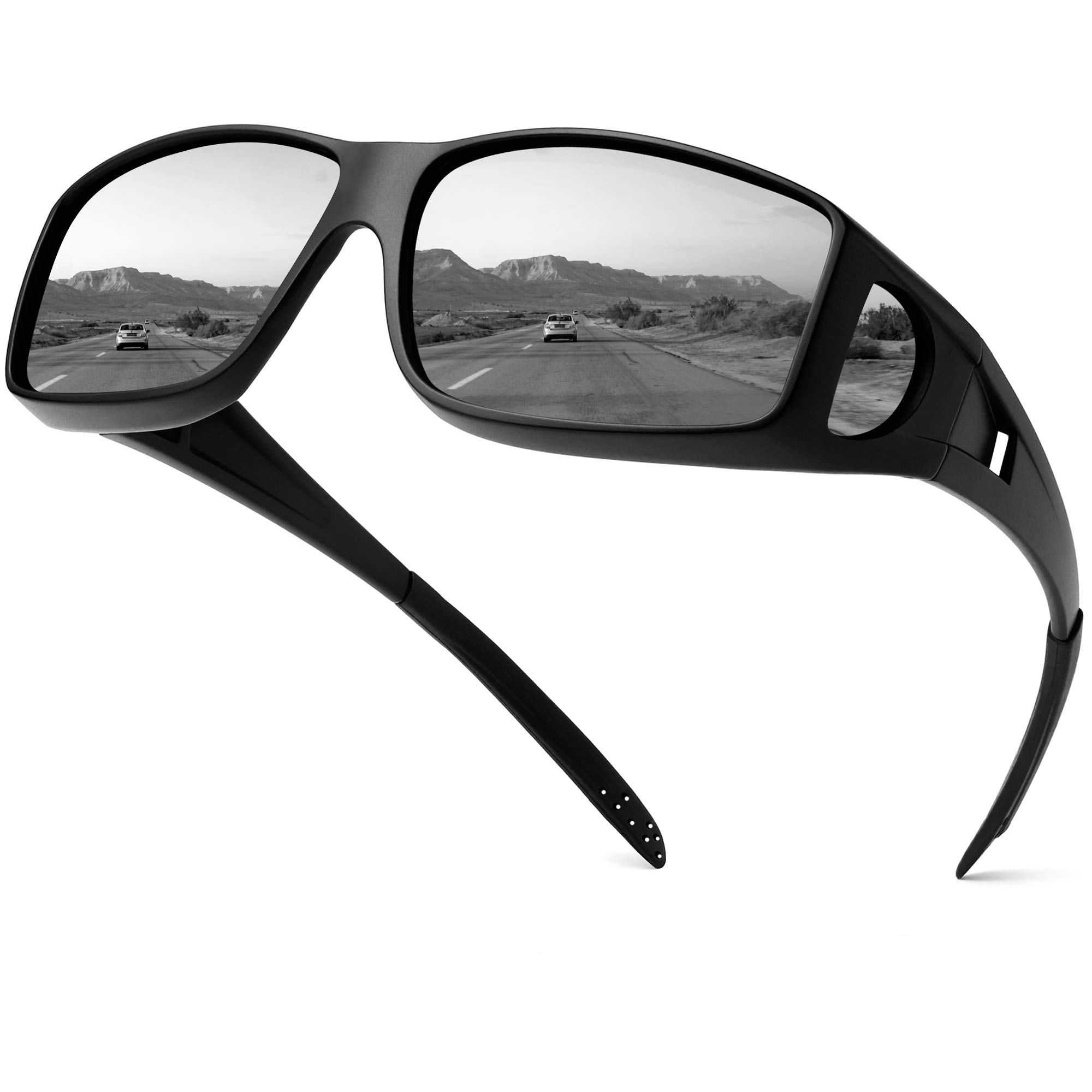 HD Polarized Anti-Glare Night Driving Glasses for Men & Women - Fit Over Prescription Glasses, Wrap Around Design for Enhanced Night Vision & Safety - Perfect for Night Commuting, Road Trips & Low-Light Conditions