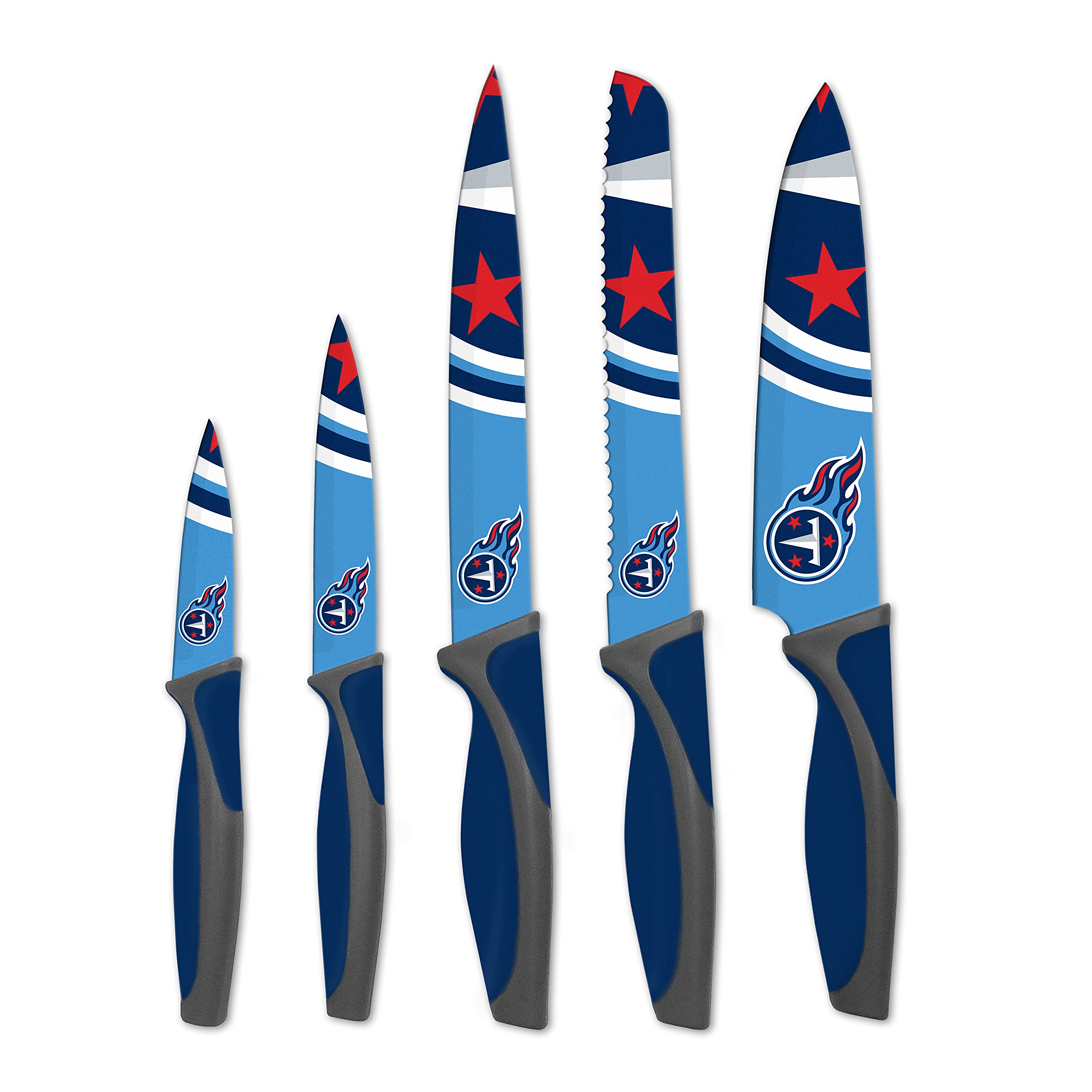 NFL Tennessee Titans Themed Kitchen Knife Set - Officially Licensed Titanium Coated Stainless Steel Knives for Cooking, Slicing & Dicing - Perfect for Game Day Tailgating, BBQ Parties & Titans Fan Gifts