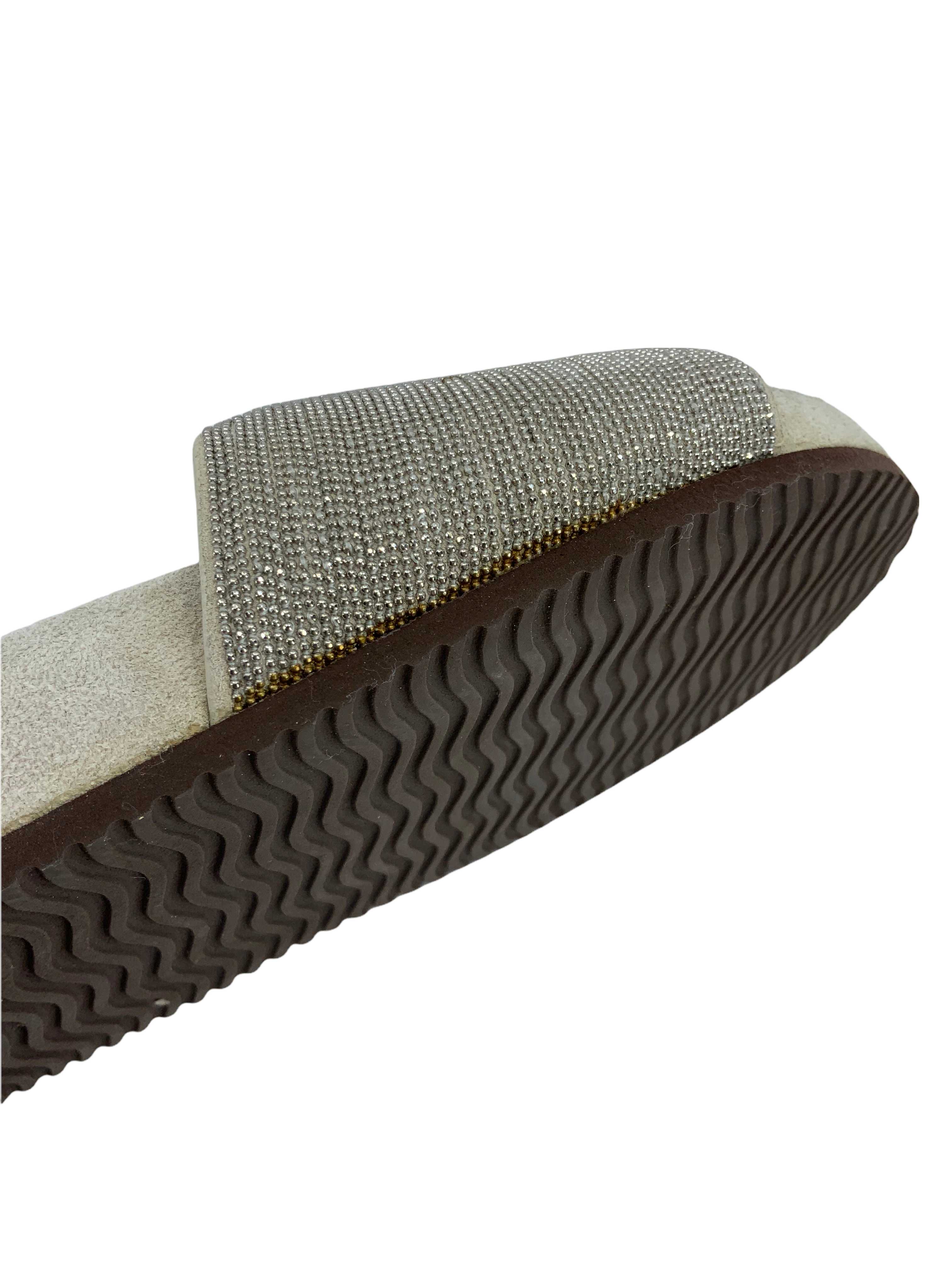 Brunello Cucinelli Women's Size 8 Beaded Suede Slide Sandals - Comfortable & Stylish Summer Shoes for Beach, Pool, and Casual Outings