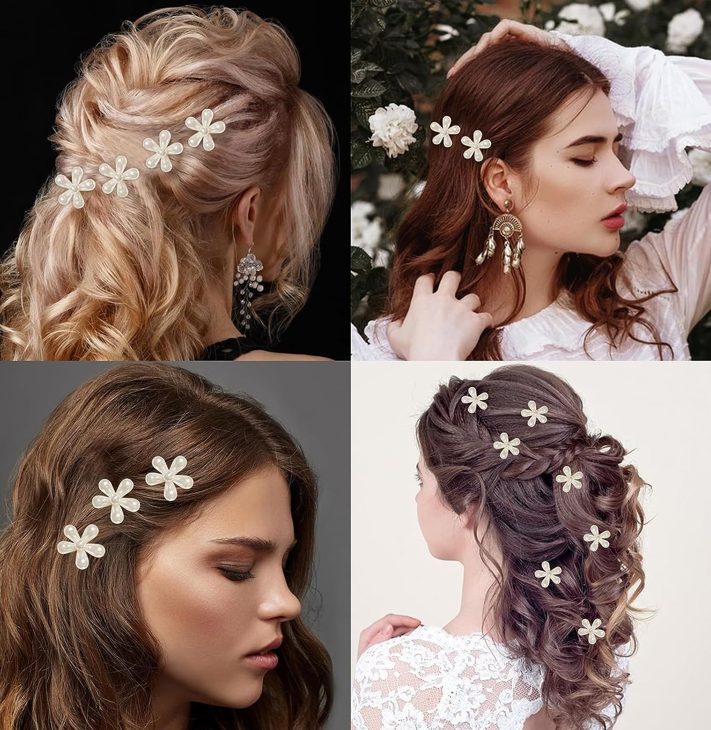 Korean Pearl Hair Clips for Girls - 12pcs White, Cute Heart Hair Accessories for School & Party