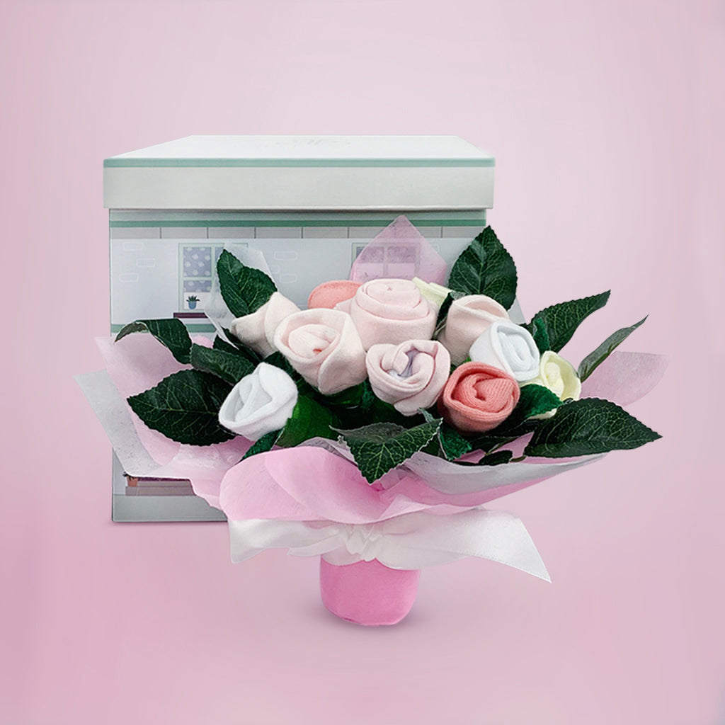 Welcome Baby Clothes Posy with Little Love Baby Wrap - Soft Pink Newborn Swaddle Blanket for Baby Shower Gifts & Newborn Photography
