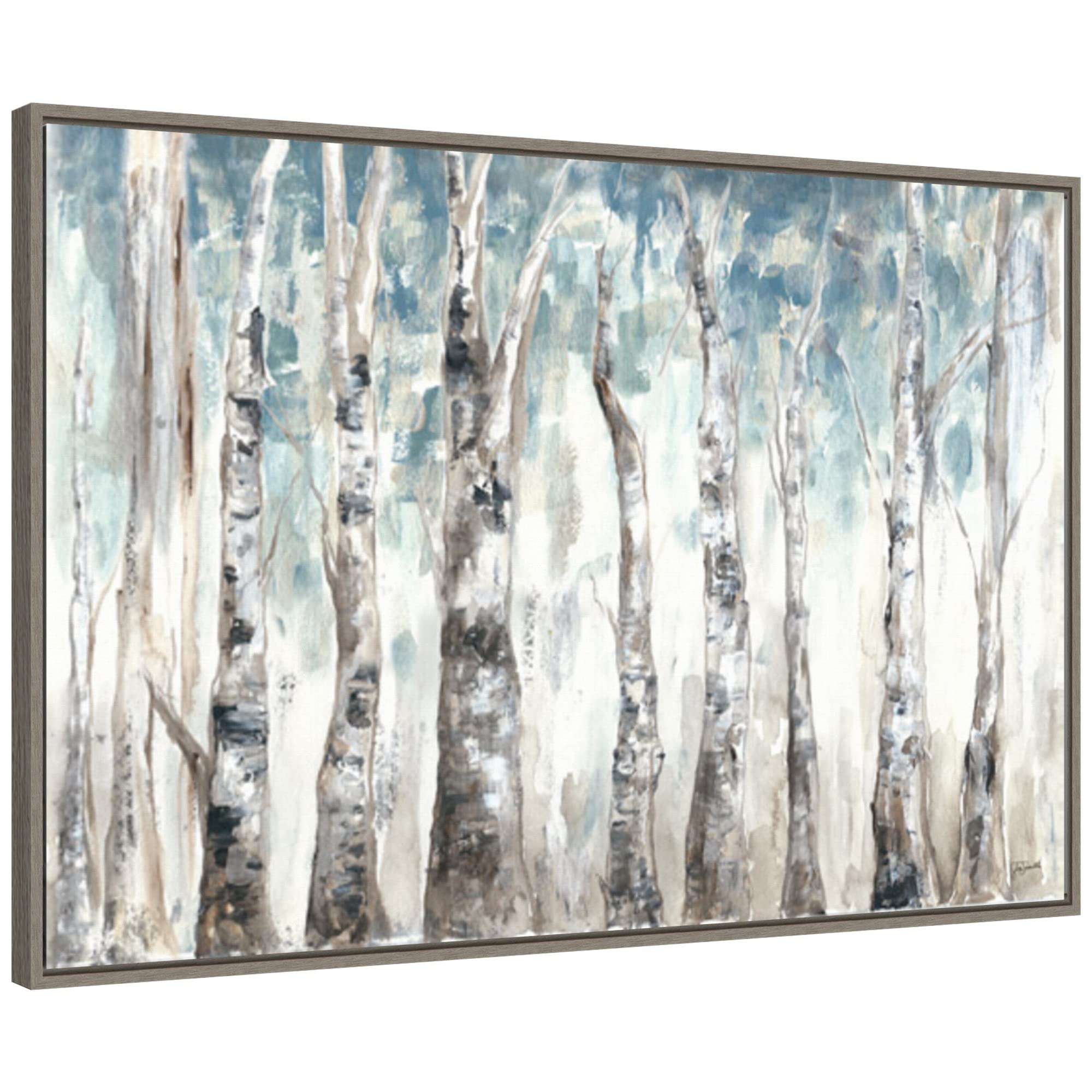 Amanti Art Framed Canvas Wall Art 23x33 - Winter Aspen Trunks Blue Abstract Painting by Tre Sorelle Studios | Rustic Farmhouse Decor | Large Framed Artwork for Living Room, Bedroom, Office & Dining Room | Perfect for Home & Wall Decor
