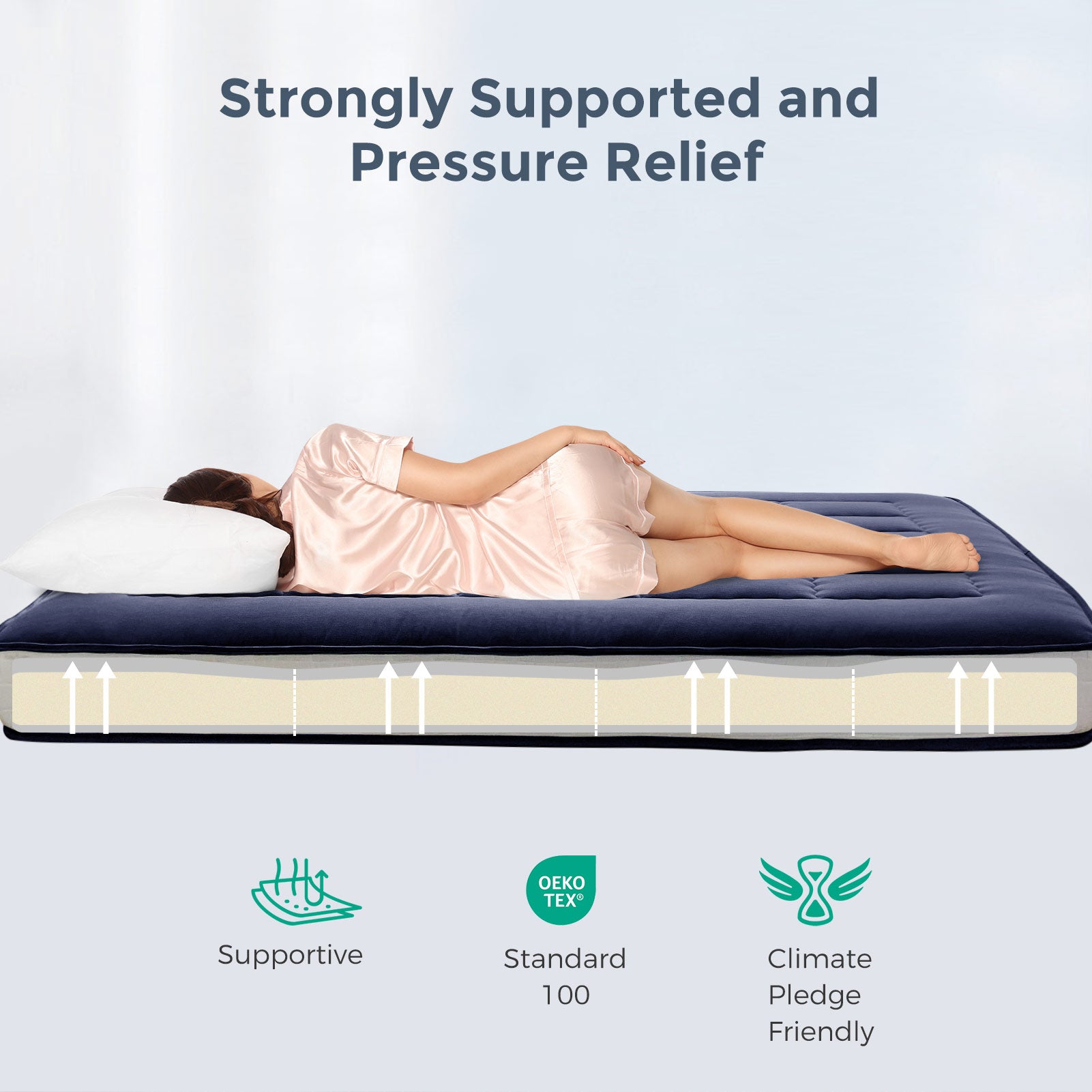 MAXYOYO 6 Extra Thick Japanese Futon Mattress - Rectangle Quilted Floor Bed for Family & Guests, Navy Blue - Perfect for Small Spaces, Guest Rooms & Minimalist Home Decor