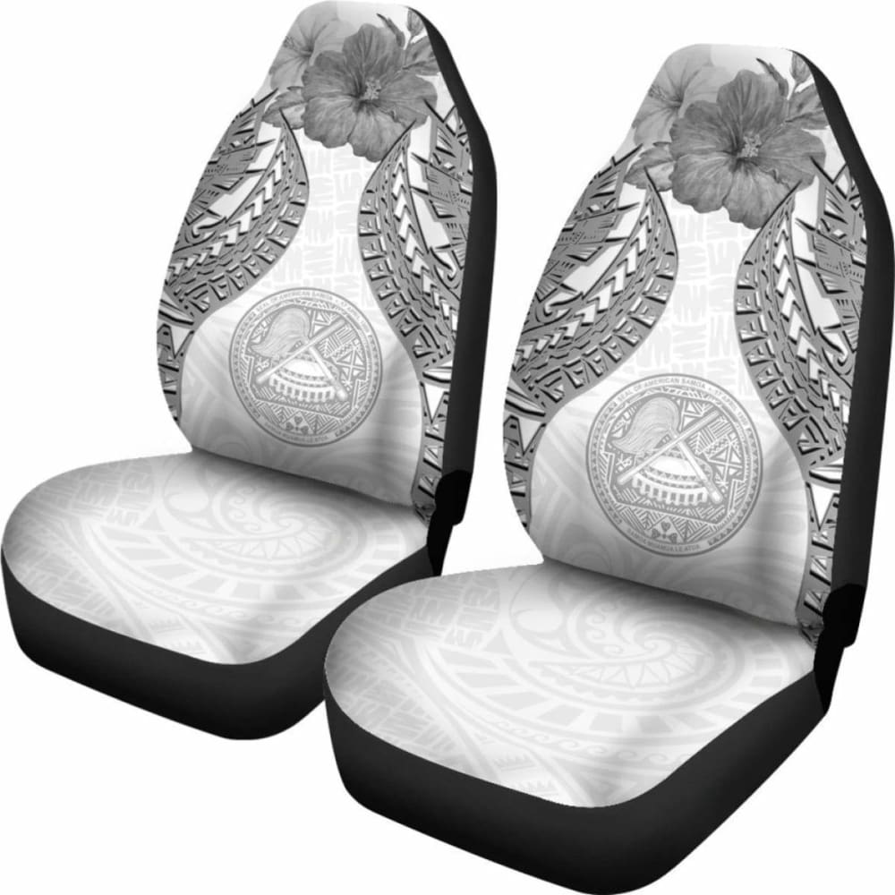 Premium American Samoa Polynesian Car Seat Covers - Pride Seal & Hibiscus White Design (232125) | Durable & Stylish for Cars, Trucks & SUVs