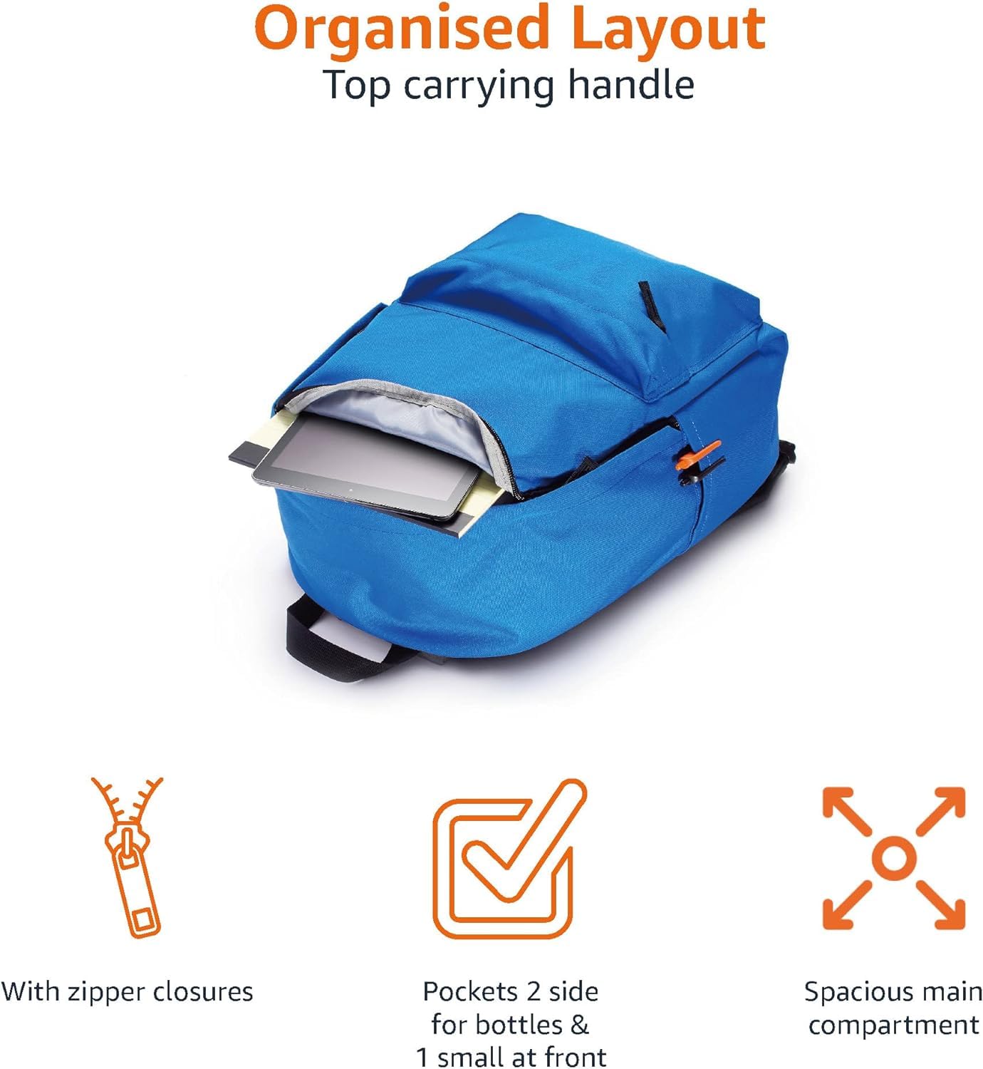 Amazon Basics Classic School Backpack - Royal Blue, Durable Bookbag for Students, Lightweight Laptop Backpack with Multiple Pockets - Perfect for School, College, Travel & Everyday Use