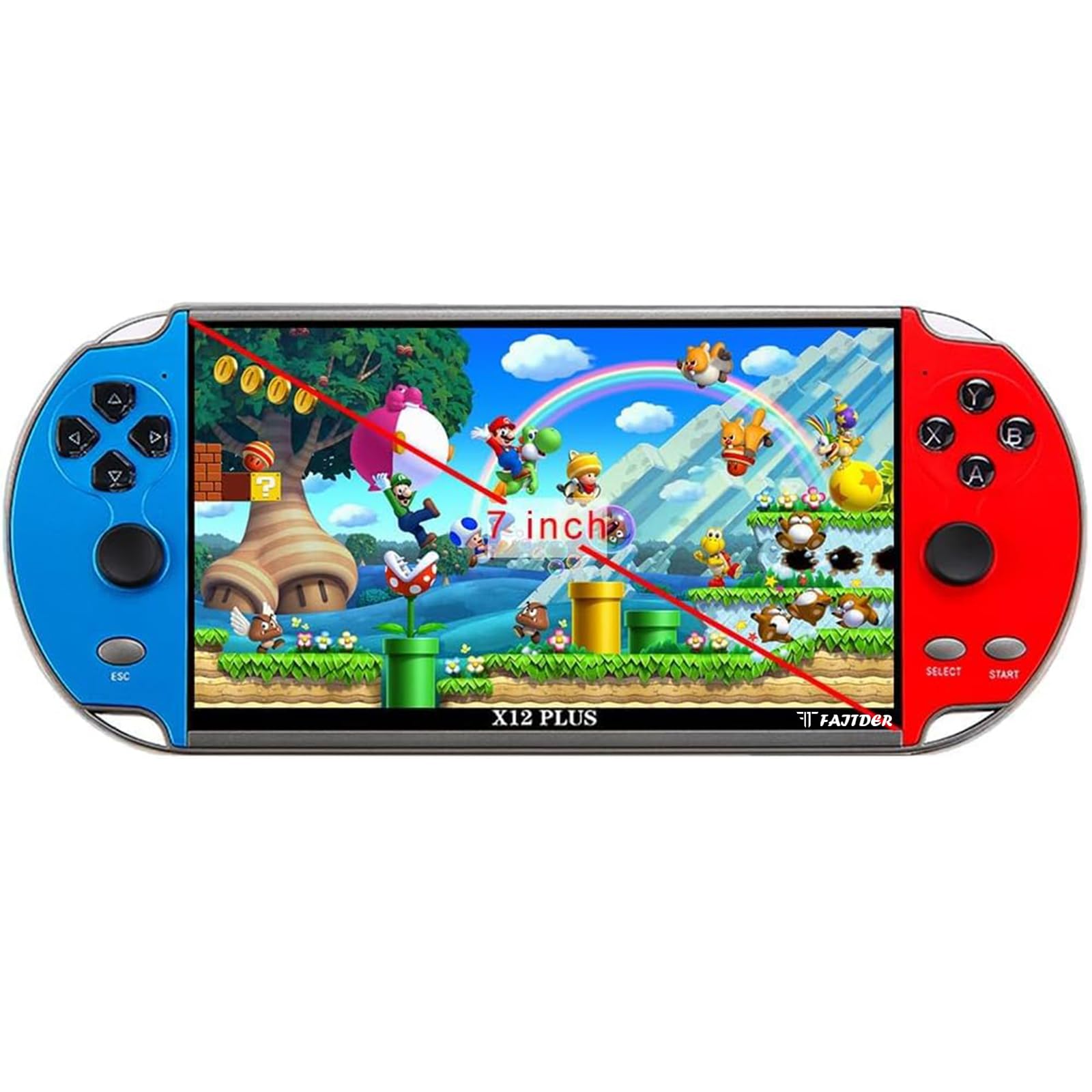 FAITDER-X12 Plus 7 Inch HD Handheld Game Console - 10000+ Free Retro Games, Dual Joystick Arcade System for PS1/GBC/GBA/NES/MD/SMC/SFC - 16GB ROM Portable Gaming Device - Perfect Gift for Kids & Adults - Play at Home, Travel or Commute