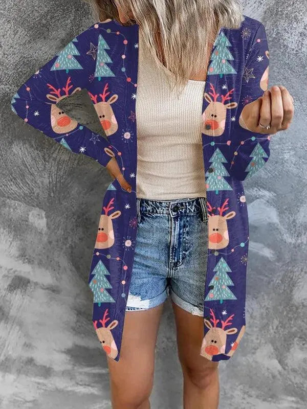 Christmas Themed Women's Cardigan Sweater - Cozy Holiday Knitwear for Festive Parties & Winter Gatherings
