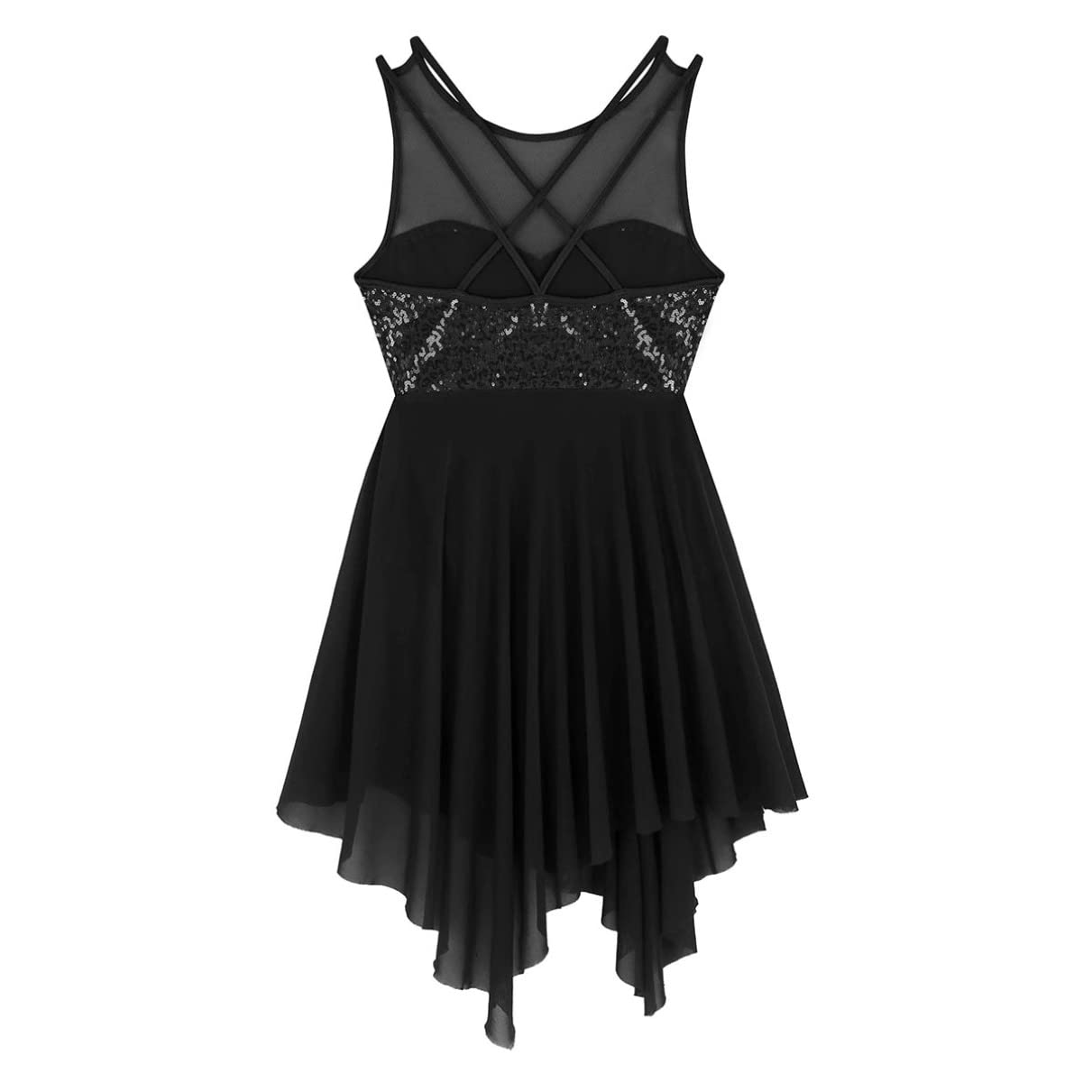 Women's Shiny Sleeveless Ballet Dance Dress - Criss Cross Lyrical Leotard Bodysuit for Performances & Recitals