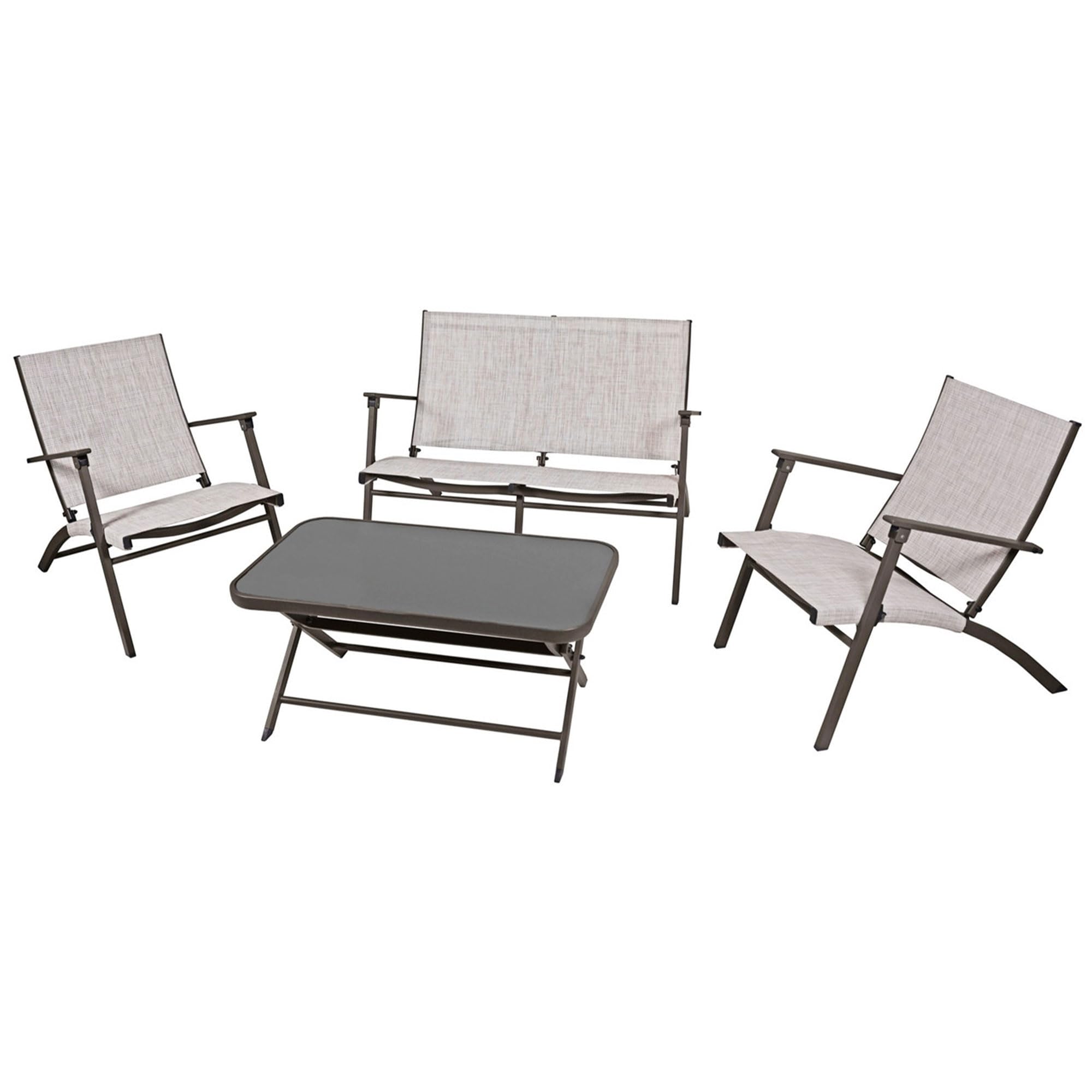 Novara 4-Piece Steel Folding Outdoor Patio Furniture Set - 2 Chairs, 1 Loveseat & Table in Tan/Espresso - Perfect for Garden, Backyard, Poolside & Patio Relaxation