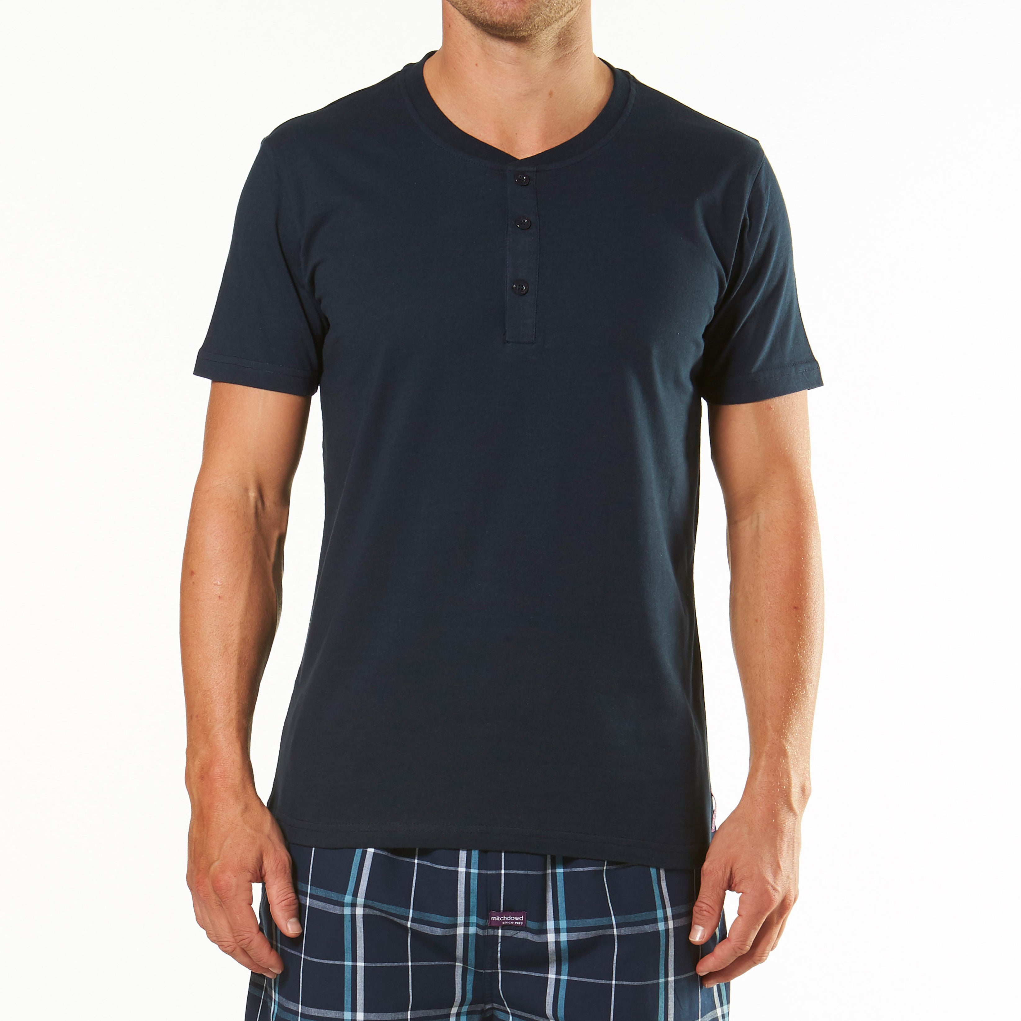 Men's Short Sleeve Henley T-Shirt - Soft Cotton Crew Neck Casual Top in Navy Blue | Perfect for Everyday Wear, Work & Weekend Outings