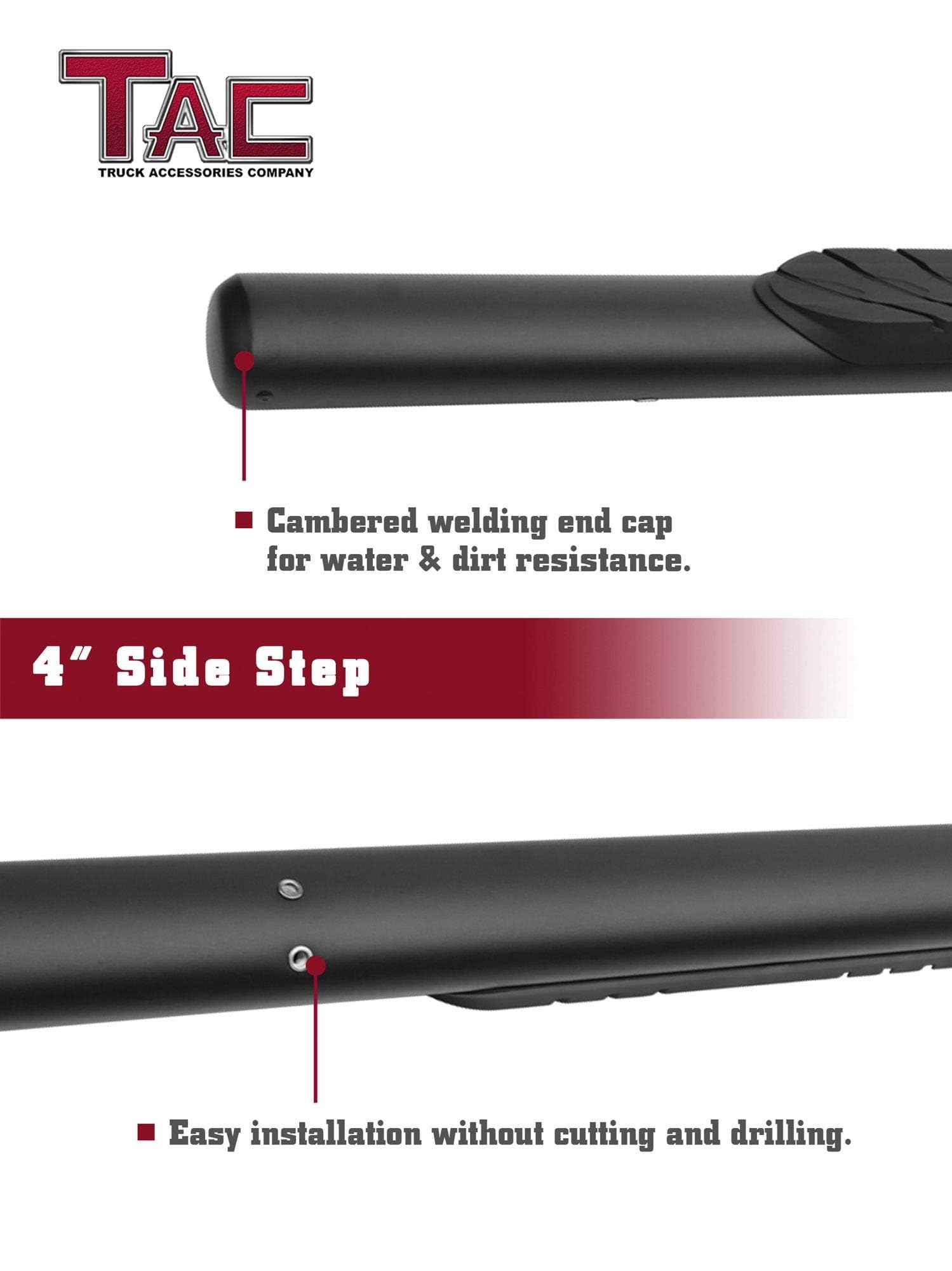 TAC Black Side Steps for 2009-2024 RAM 1500 Quad Cab - Off Road Truck Accessories for Adventure