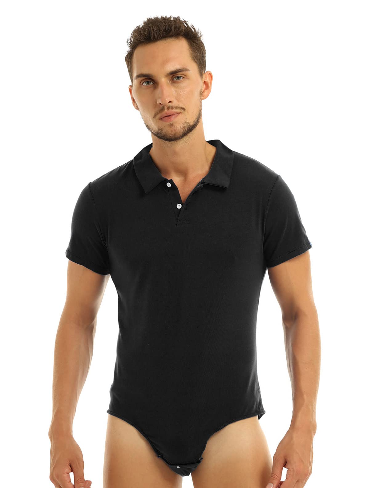 Men's Short Sleeve Undershirt with Snap Button Crotch - Comfortable Bodysuit Romper for Everyday Wear, Workout & Layering