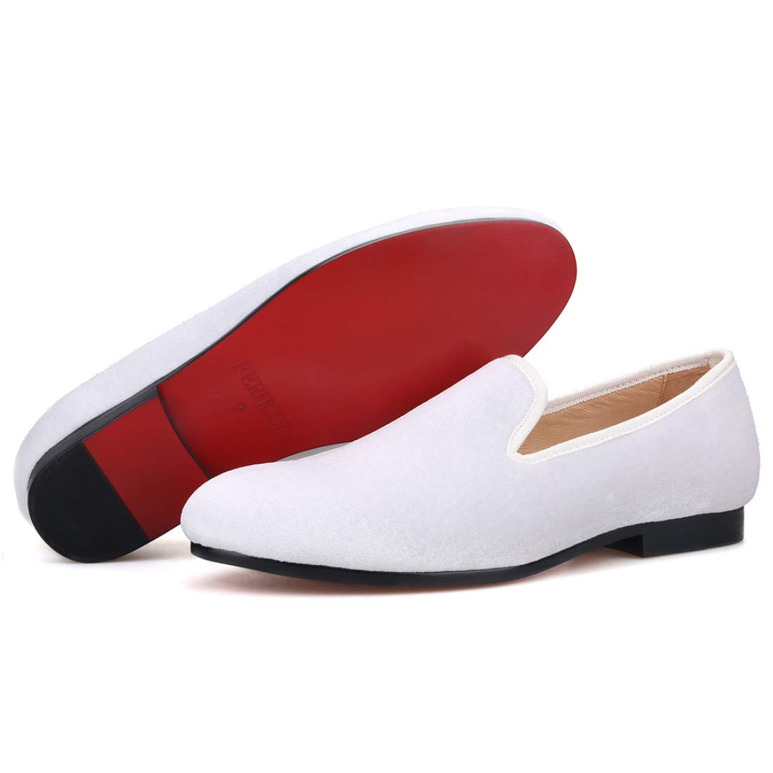 FERUCCI Women's Plain White Velvet Loafers - Comfortable Slip-On Slippers for Wedding, Prom & Casual Wear - Soft Velvet Flat Shoes for Indoor/Outdoor Use