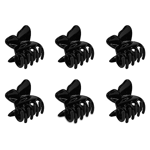 Utkarsh Glossy Small Butterfly Hair Claw Clips for Women - Pack of 6 (Black) | Effortless Everyday Hair Accessories for Ponytails, Buns & Updos