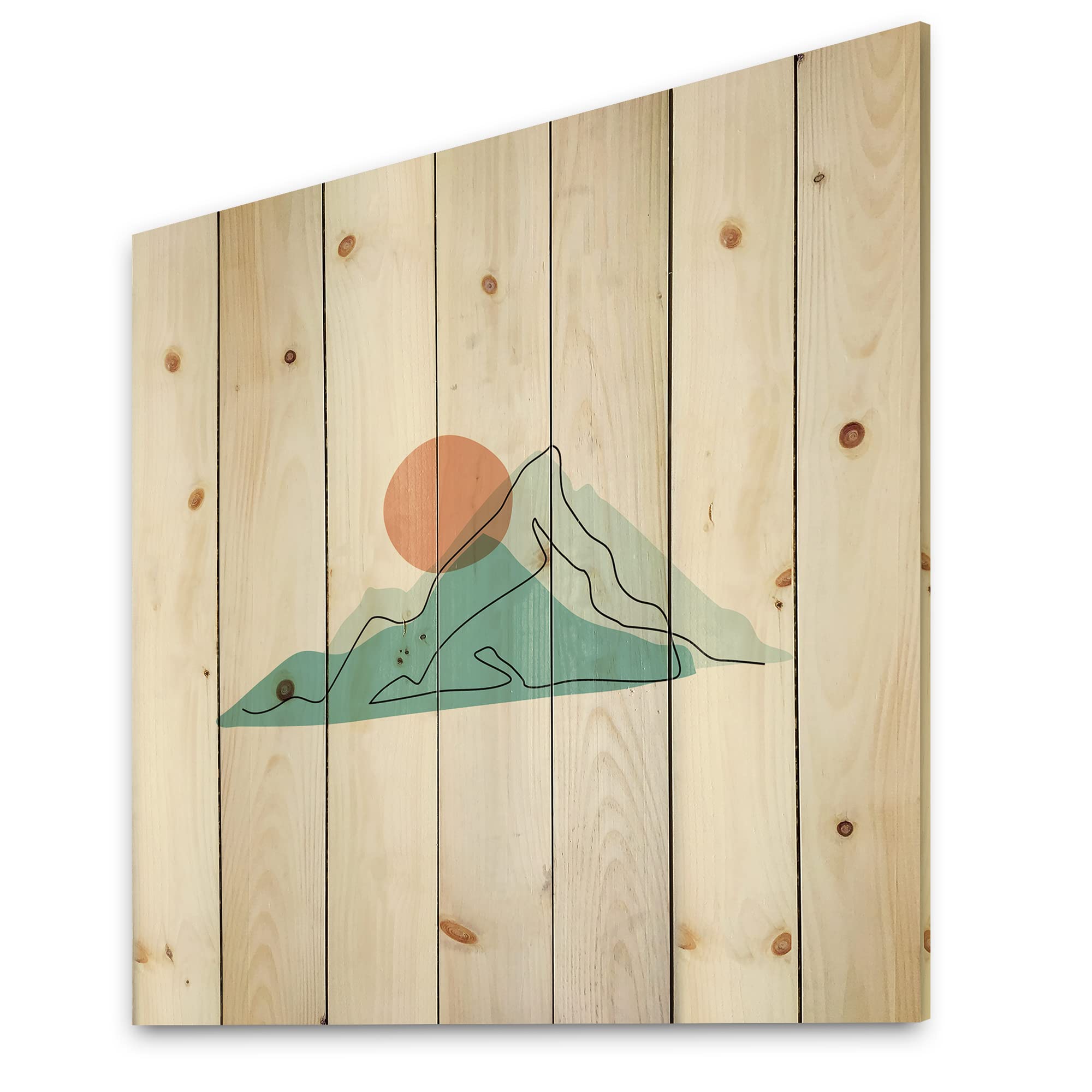 DesignQ Red Moon Over Abstract Blue Mountains II - Modern Wood Wall Art Decor, Large Landscape Pine Wood Panel Print - Perfect for Living Room, Bedroom & Office Decor