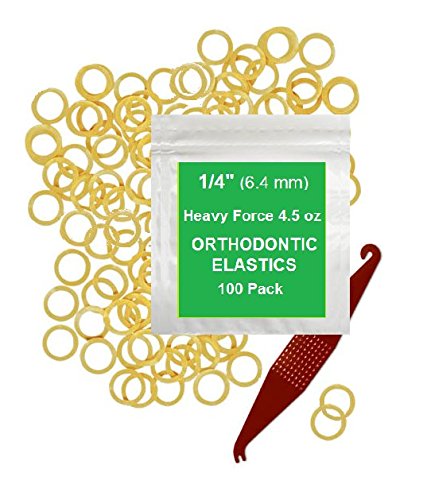 1/4 Inch Orthodontic Elastic Rubber Bands - 100 Pack, Natural, Heavy Force 4.5 oz - Dental Braces Bands for Teeth Gap Fixing, Dreadlock Hair Ties - Includes 1 Elastic Placer for Braces - Perfect for Orthodontic Treatment, DIY Hair Styling & Dental Care