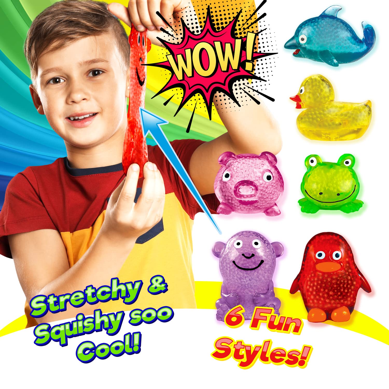 Ja-Ru's Splat Pets - 6 Pack Animal Stress Balls for Kids & Adults | Sensory Fidget Toys with Styrofoam Beads | Anxiety Relief & Party Favors | Perfect for Christmas Stocking Stuffers, Classroom Rewards & Office Stress Relief