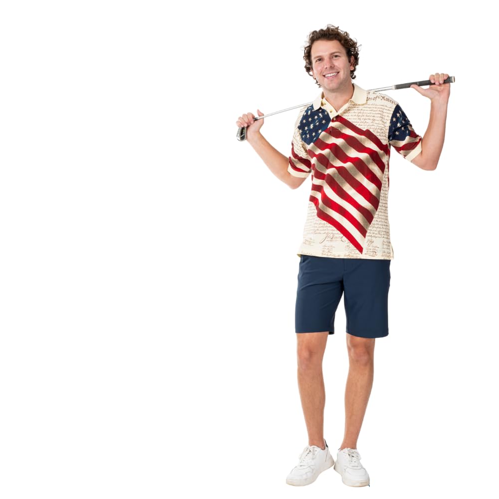 Men's Patriotic American Flag Golf Shirt - USA Independence Day 4th of July Polo Shirt for Men | Perfect for Golf Outings, BBQ Parties & Patriotic Events