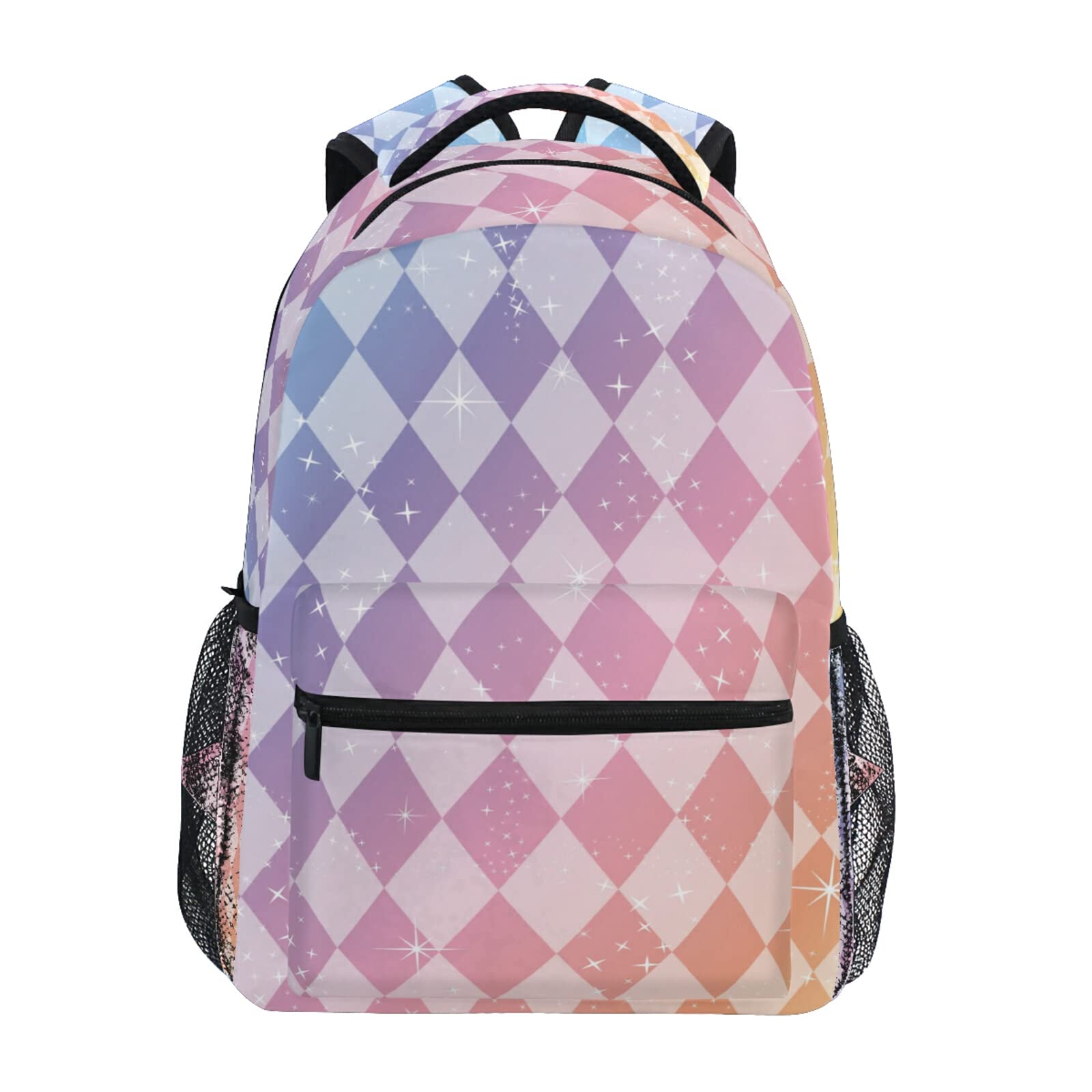 Twinkling Stars Rainbow Plaid Backpack - 14 Inch Laptop School Bag, Casual Travel Daypack & Diaper Bag for Women & Teens | Perfect for College, Work, Travel and Daily Commute