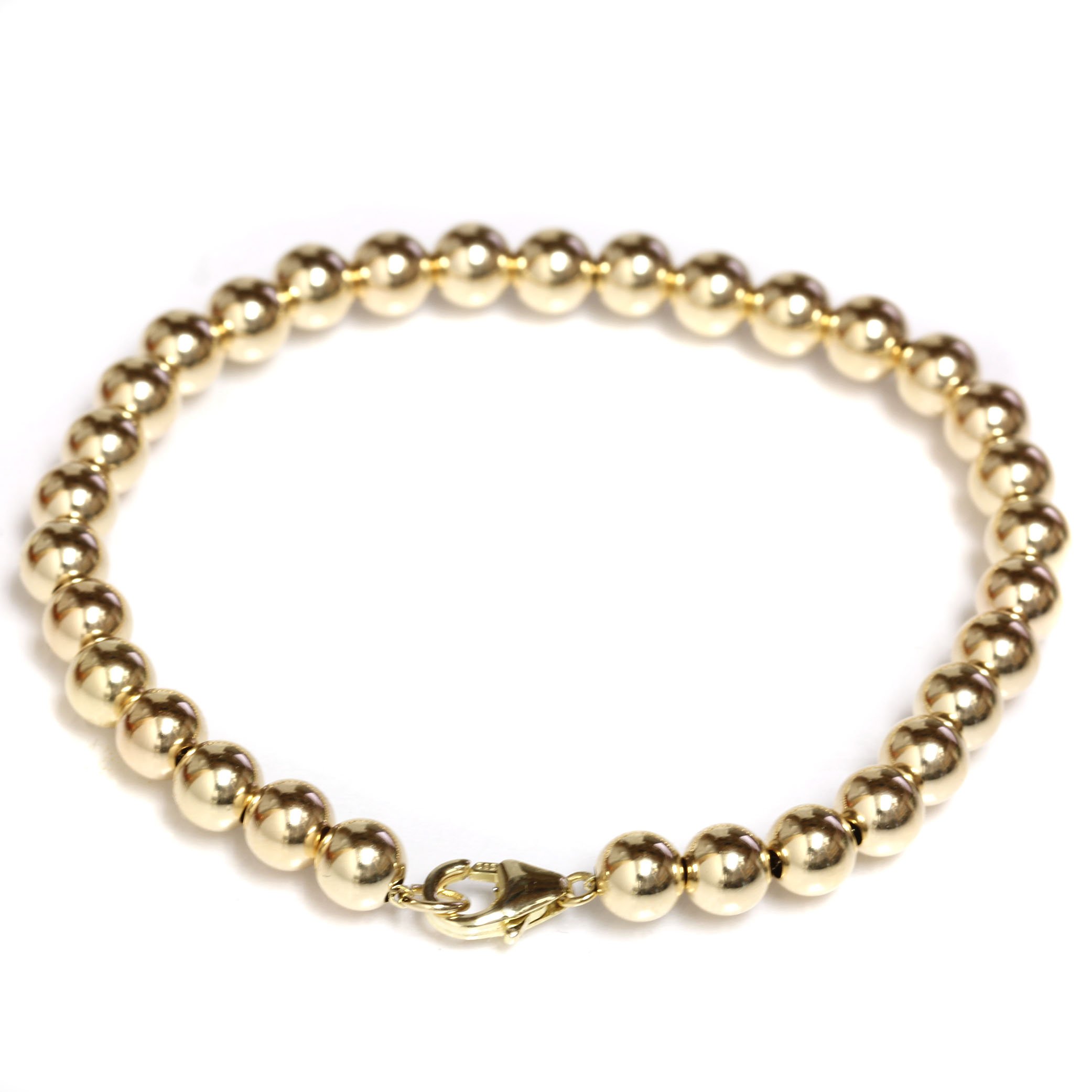 14K Gold Filled Beaded Ball Bracelet with Lobster Clasp - 6mm Round Beads, Adjustable 6-9 Inch, Dainty Stackable Jewelry for Women, Perfect Gift for Birthday, Anniversary & Everyday Wear