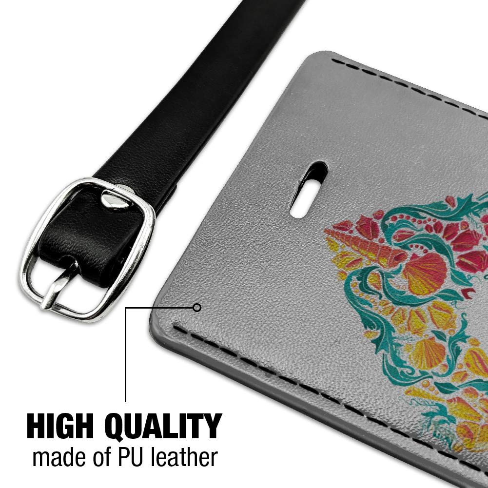 Aquaman Movie Inspired Leather Luggage Tag with Sea Shells Logo - Durable Rectangle ID Card Holder for Travel Bags, Suitcases & Backpacks - Perfect for Comic Con, Beach Vacations & Superhero Fans