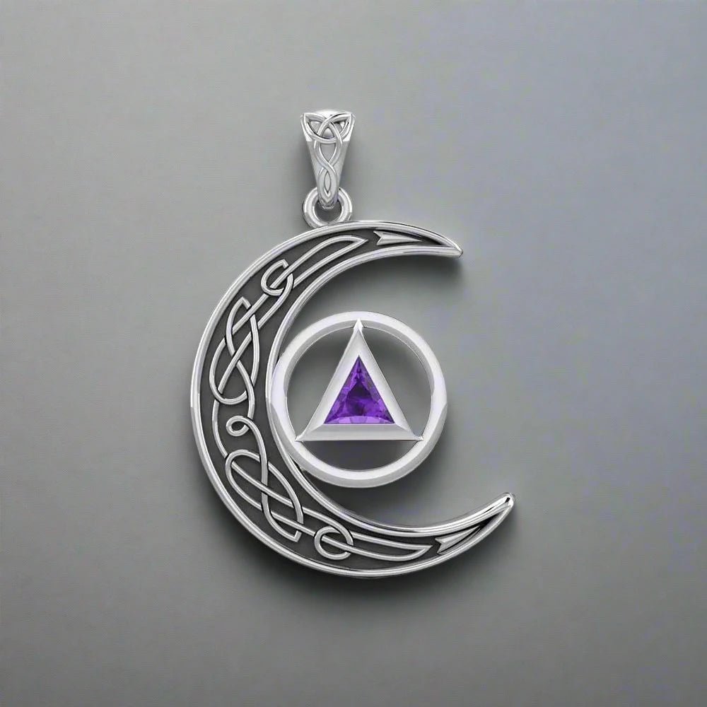 Celtic Crescent Moon Spiritual Key Pendant Necklace - Stainless Steel Protection Amulet for Healing & Recovery (TPD5843) - Perfect for Meditation, Energy Cleansing & Spiritual Gifts