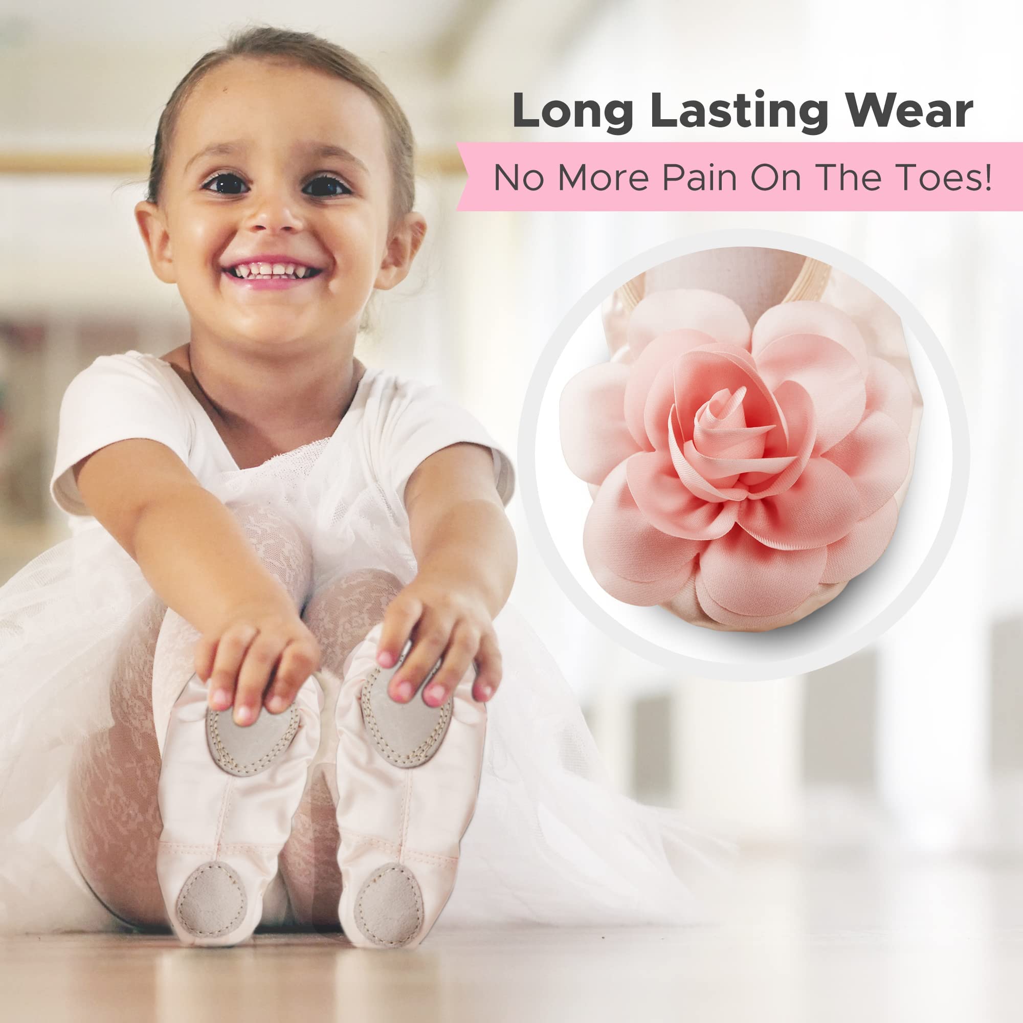 Non-Slip Pink Ballet Shoes for Girls - Leather Split Sole Satin Dance Slippers for Toddlers & Kids - Comfortable & Durable Ballet Flats for Dance Class, Recital & Practice