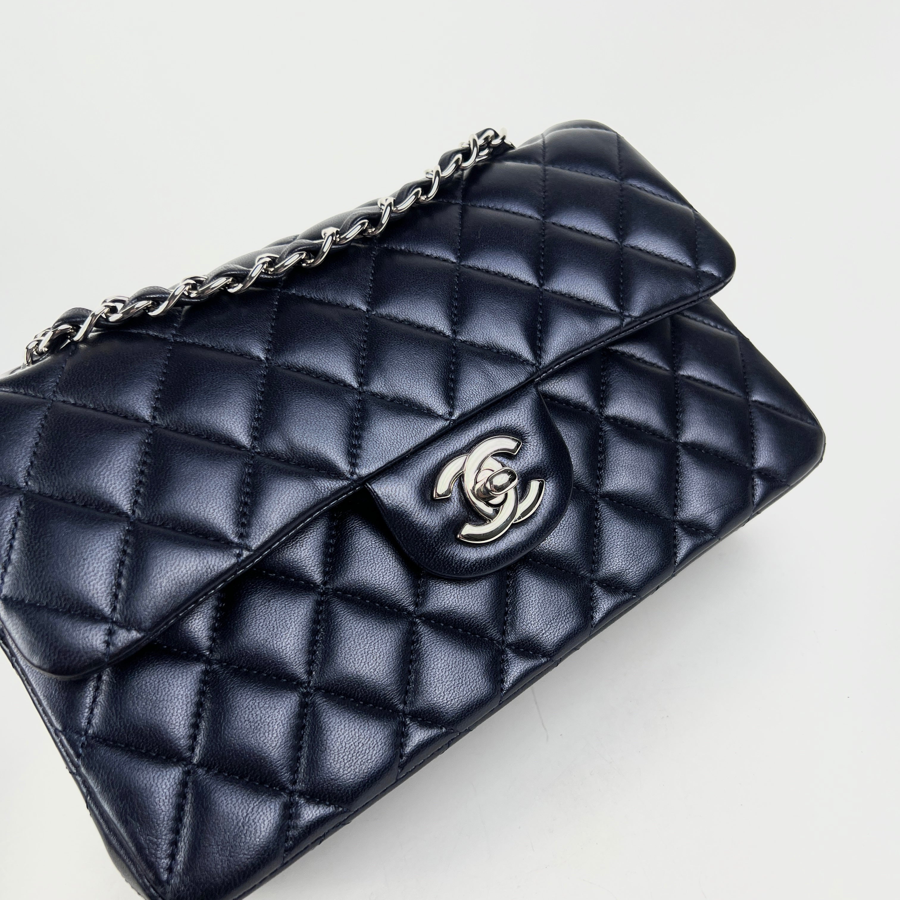 Chanel Small Double Classic Flap Bag in Metallic Navy Blue - Luxury Crossbody Purse for Women, Perfect for Evening Events & Date Nights