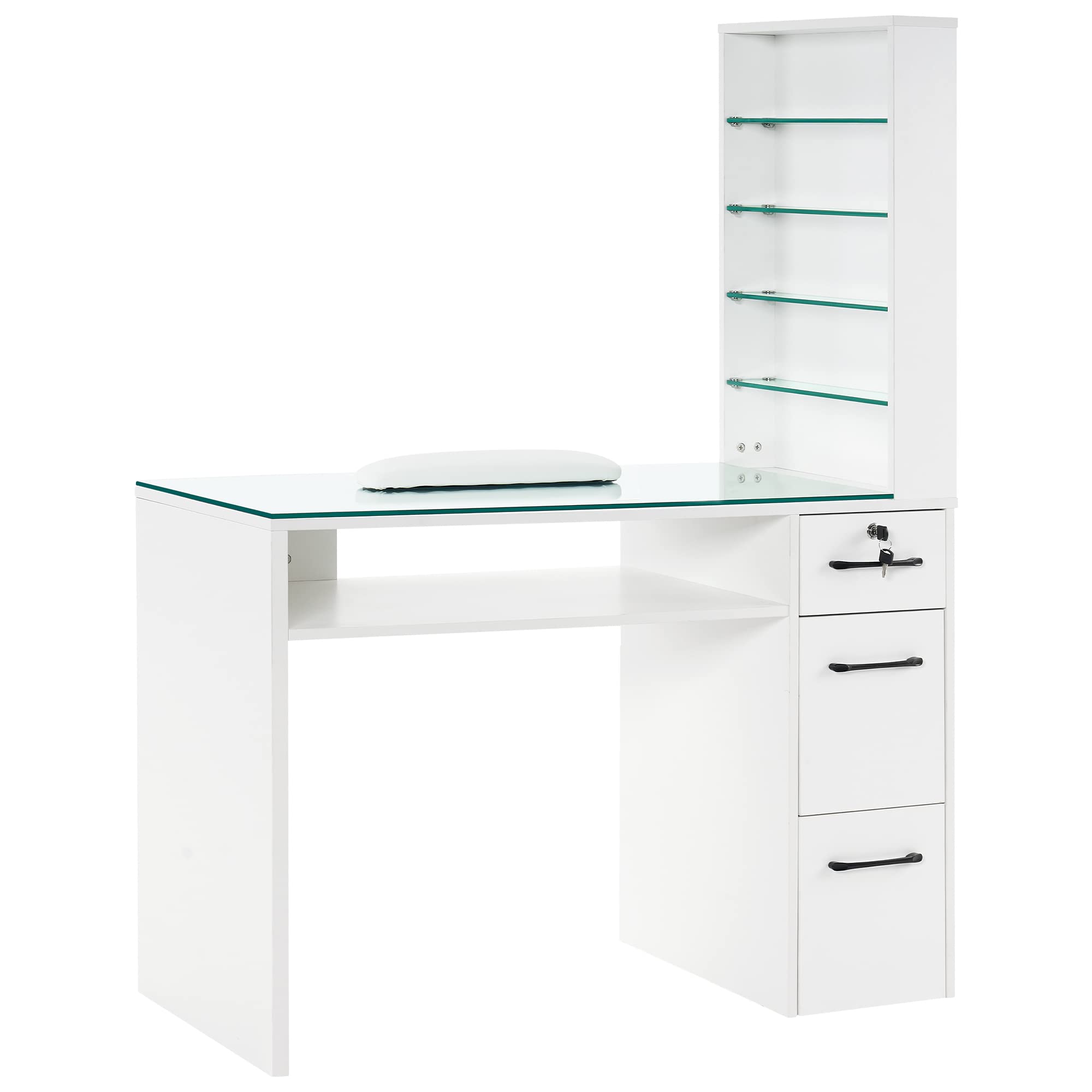 Professional Barber & Manicure Table with 3 Drawers & Storage Shelves - 45x60x19 Inch White Nail Salon Station for Spa, Beauty Parlor & Home Use - Perfect for Manicures, Pedicures & Barber Services