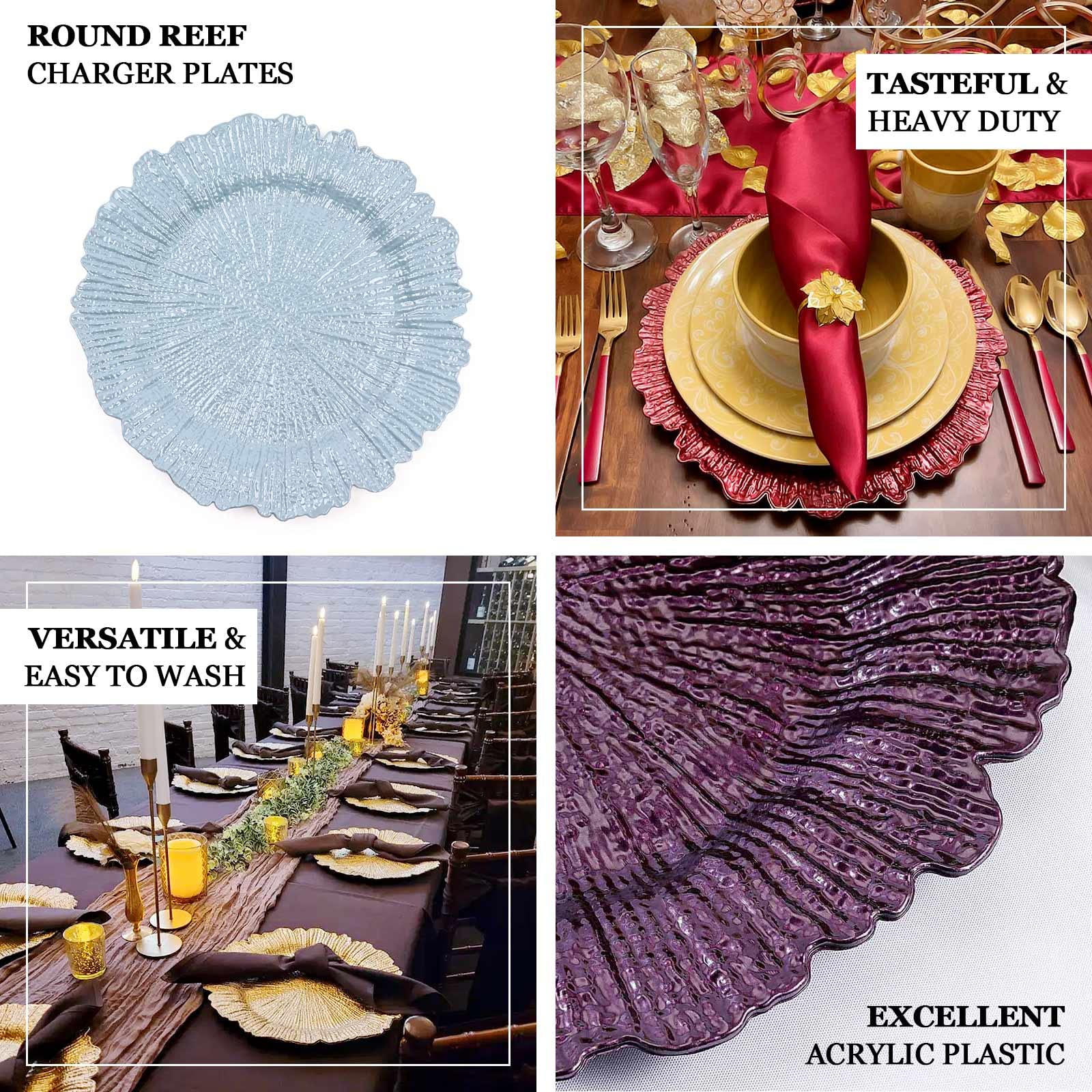 Efavormart 6 Pack Fuchsia Round Reef Acrylic Plastic Charger Plates - 13 Inch Decorative Dinner Plates for Weddings, Parties & Formal Dining