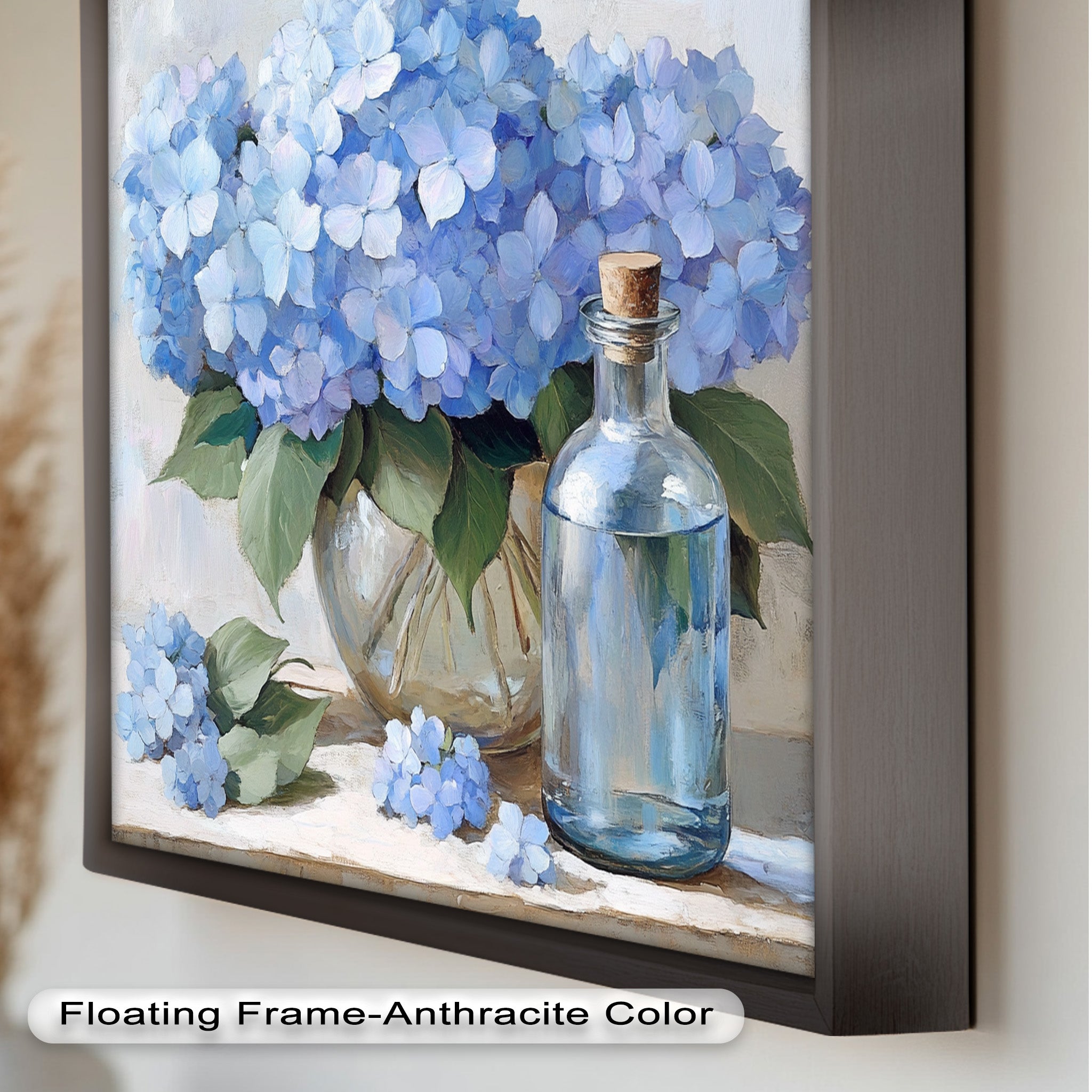 Blue Floral Still Life Oil Painting - Modern Wall Art for Living Room, Bedroom & Office Decor