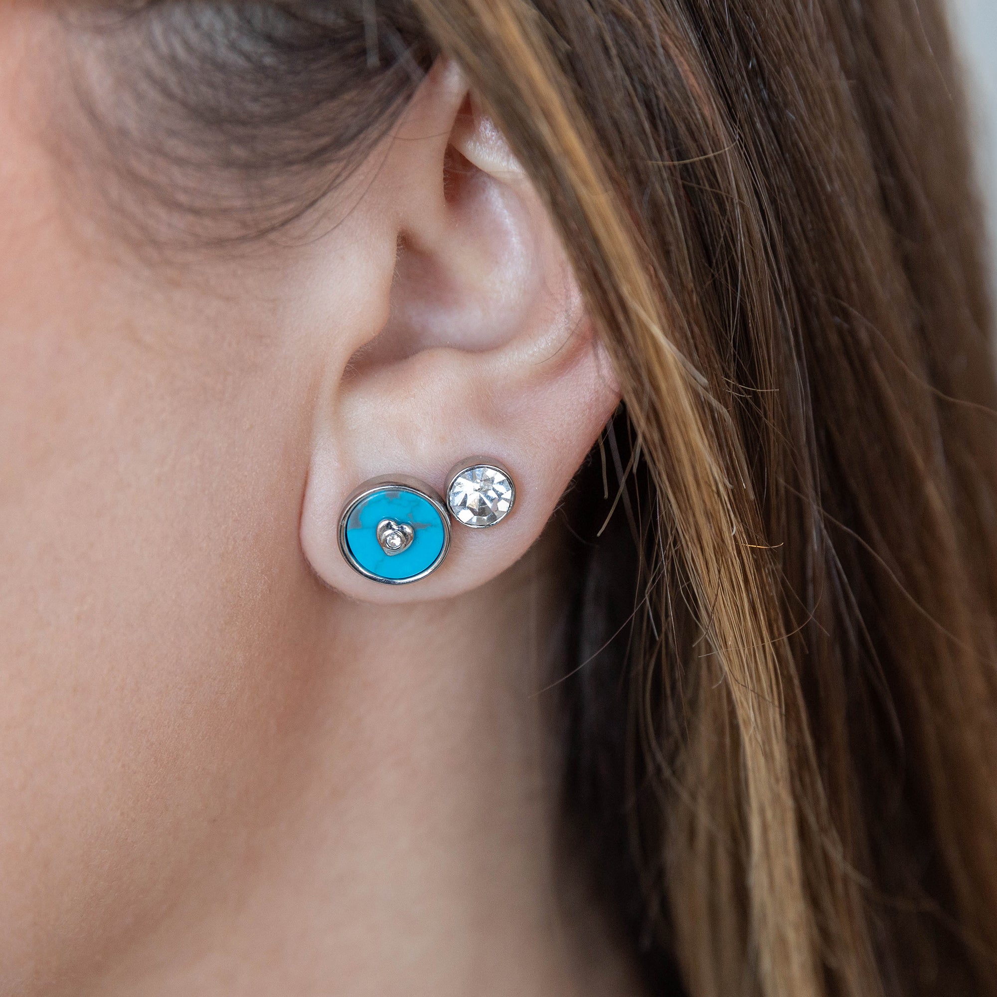 Heart & Crystal Earrings Set with Reconstituted Turquoise - Elegant Bohemian Jewelry for Women, Perfect for Parties, Weddings & Everyday Wear