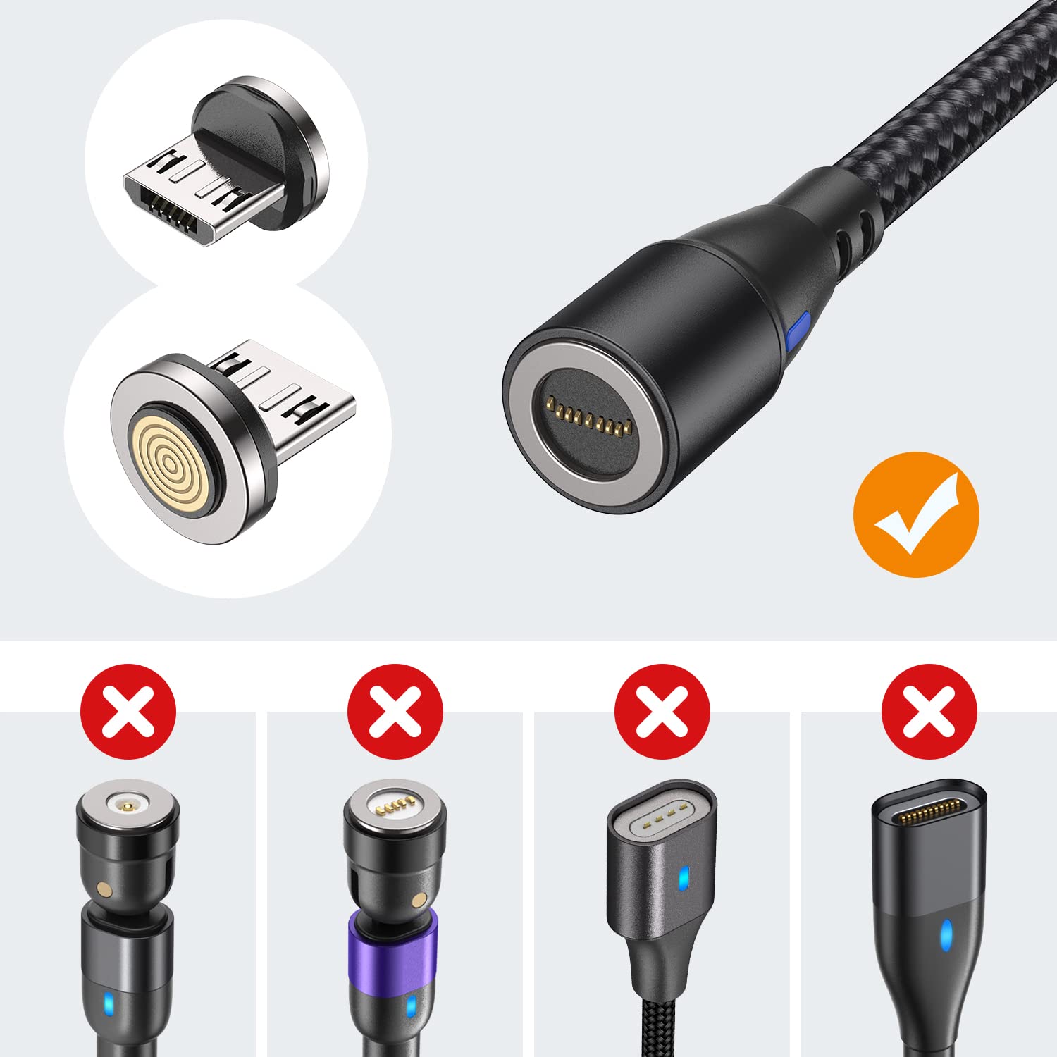 VAFOTON 3-Pack Magnetic Charging Cable - Fast Charging Micro USB Adapter with 360° Rotating 9-Pin Connector for Small Fans, Bluetooth Speakers & Micro USB Devices | Perfect for Home, Office & Travel Use